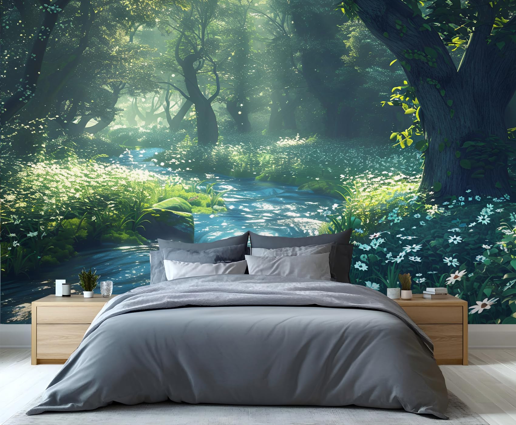 YXQAIED Beautiful Scenery Wallpaper, Sunny Forest Flowers Photo Wallpaper Natural Landscape Bedroom Kids Room Living Room Decoration Poster, 390x260cm