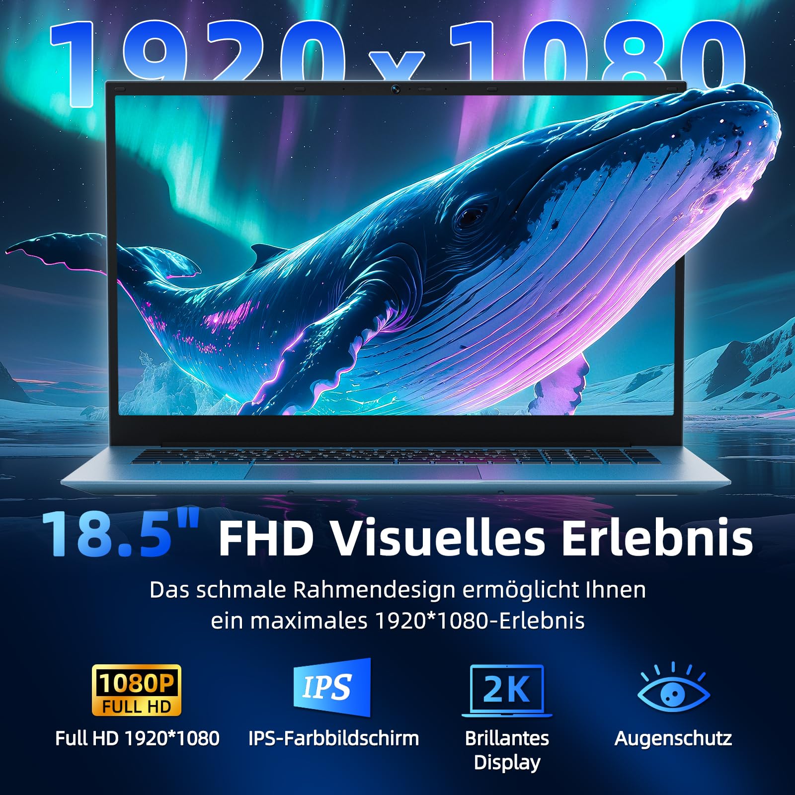 Laptop 18,5 Zoll 16GB RAM 256GB SSD, AI Unterstützung Notebook