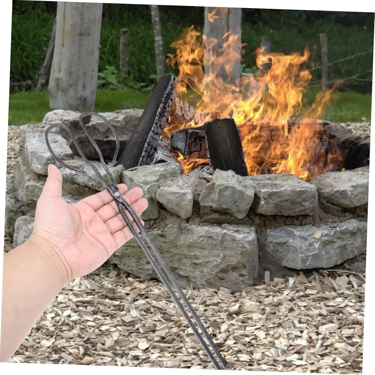 1pc Long Metal Charcoal Tong for Barbecue Heat-resistant Firewood Grabber Tool for Outdoor Cooking Camping and Bonfire Use Practical Bbq Clamp