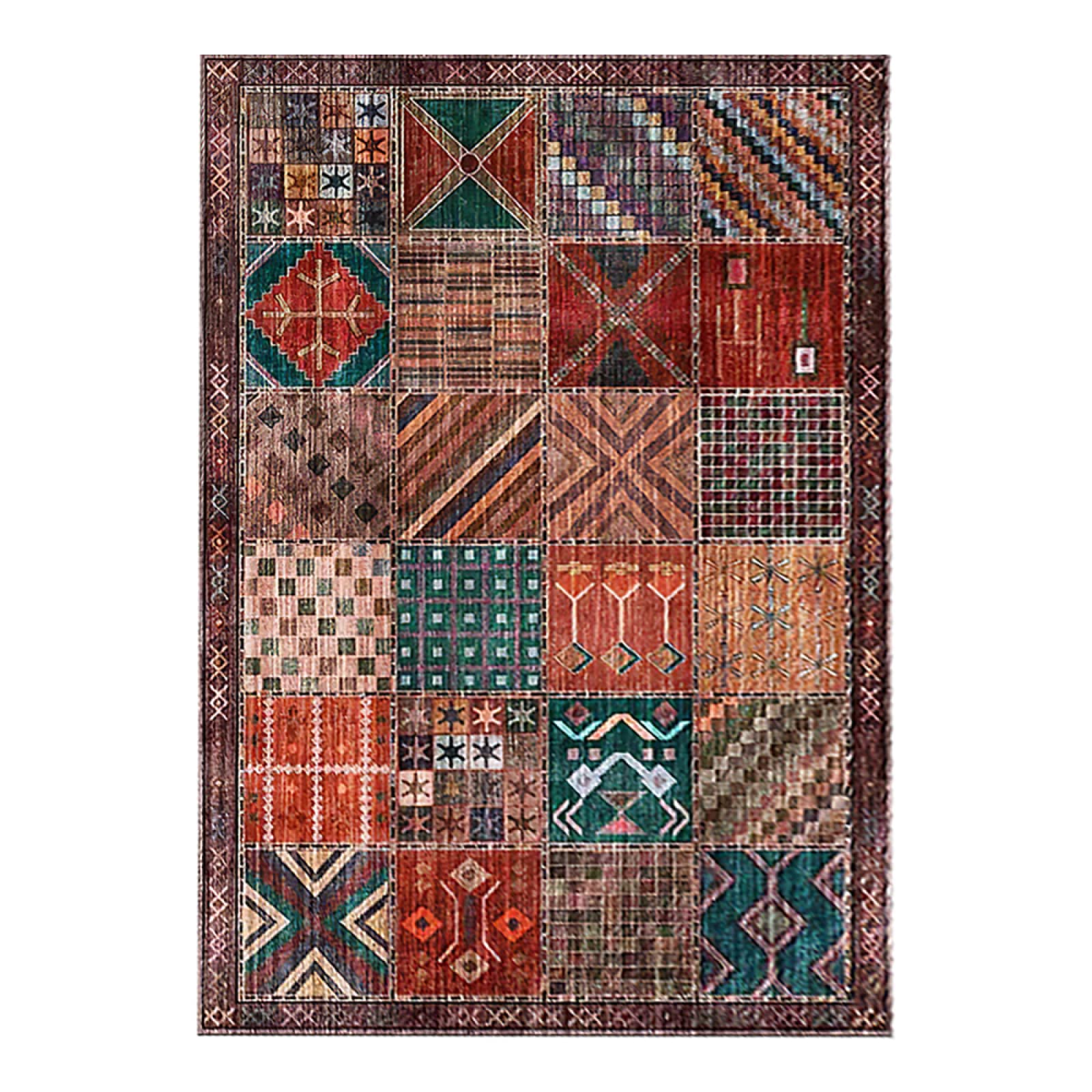 Tappeto Rettangolo Tappeti Soggiorno Antiscivolo Lavabili Moderni Moquette Oggettistica per la casa Quadrati geometrici Patchwork rosso scuro-marrone,150 X 150 cm