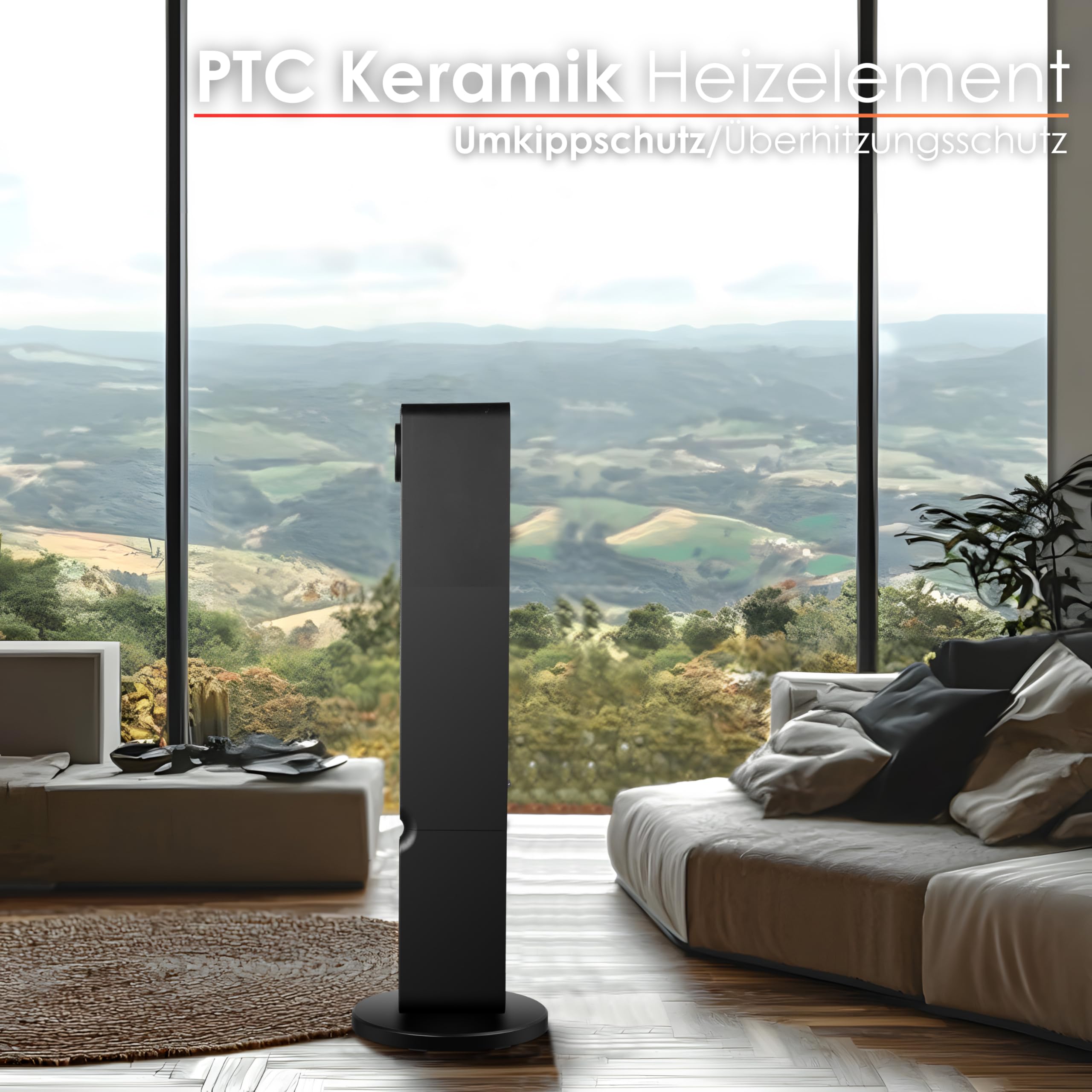 Calefactor con ilusión de chimenea, ahorro de energía, oscilante, protección contra sobrecalentamiento, 2000 W, 2 niveles, controlable mediante smartphone con aplicación Tuya, calefactor silencioso