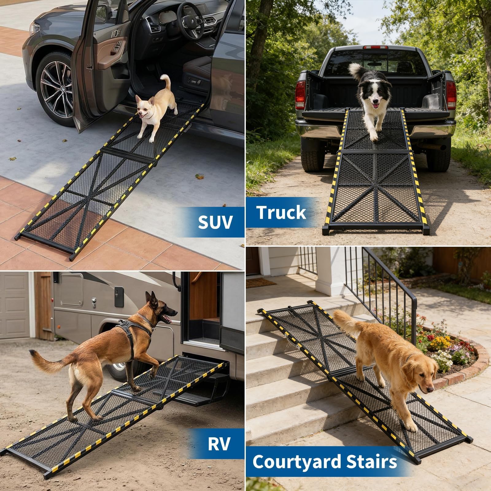 Garvee Rampa Perros Coche 180cm, Plegable Tubo Acero, Antideslizante, Negro | Rampa perros coche plegable 180 x 50 cm, tubo acero resistente antideslizante, para SUV y maletero, negro