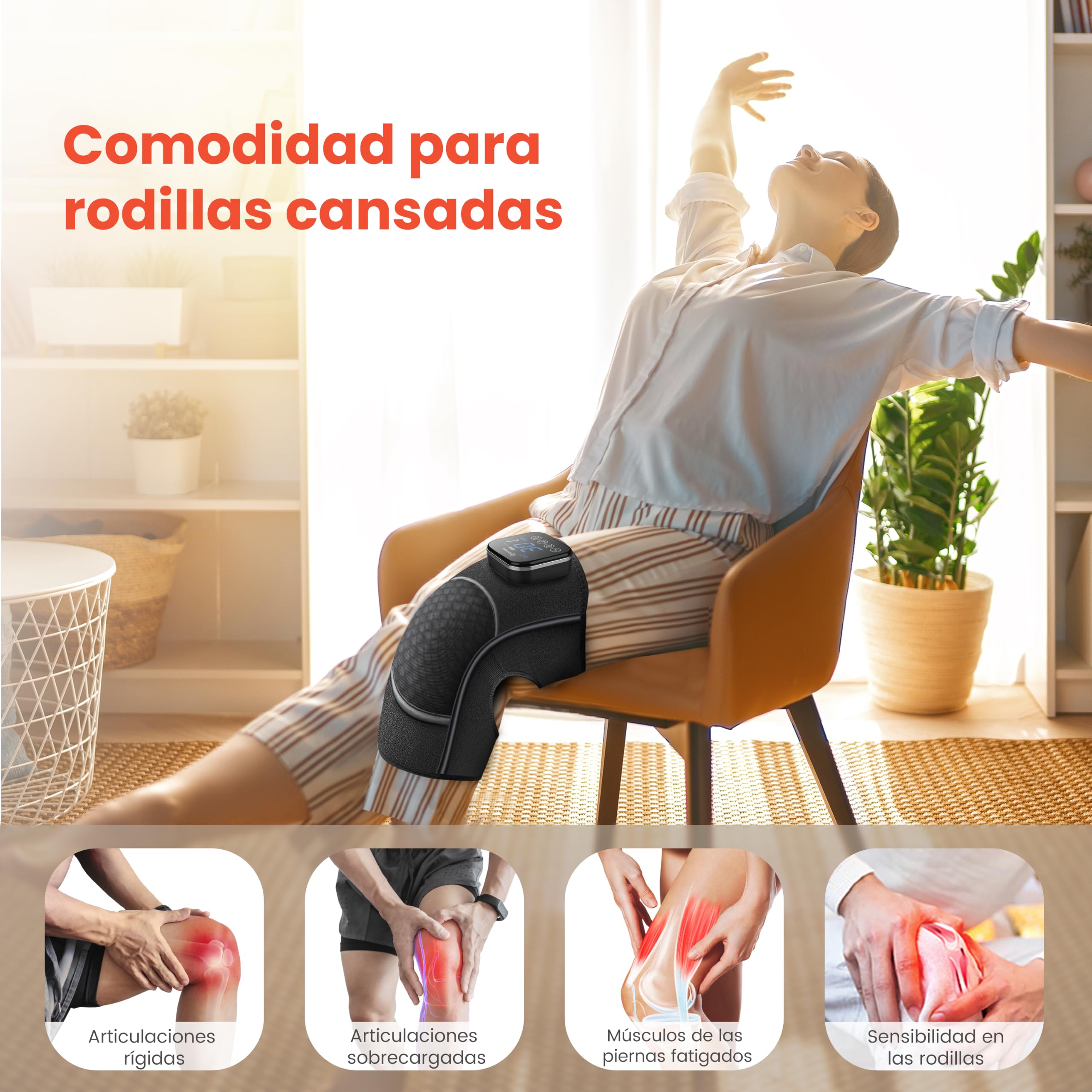 COMFIER Masajeador inalámbrico para rodillas, envoltura de rodilla calentada con vibración, 4 niveles de calefacción de grafeno, regalos para mamá papá