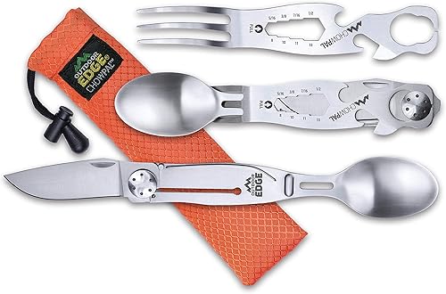 Miniatura 8 de Outdoor Edge Chowlite - Multiherramienta para comer con tenedor plegable, cuchara, abrebotellas, abrelatas y destornillador, 100% acero inoxidable,