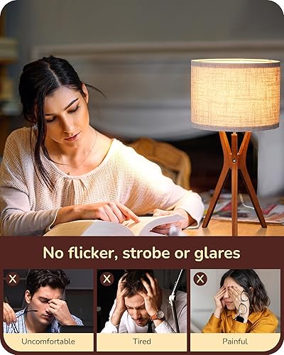 Miniatura 4 de EDISHINE Lámpara de mesa de mediados de siglo, lámpara de noche de trípode de 17.5 pulgadas con base de luz de color madera profunda y pantalla de