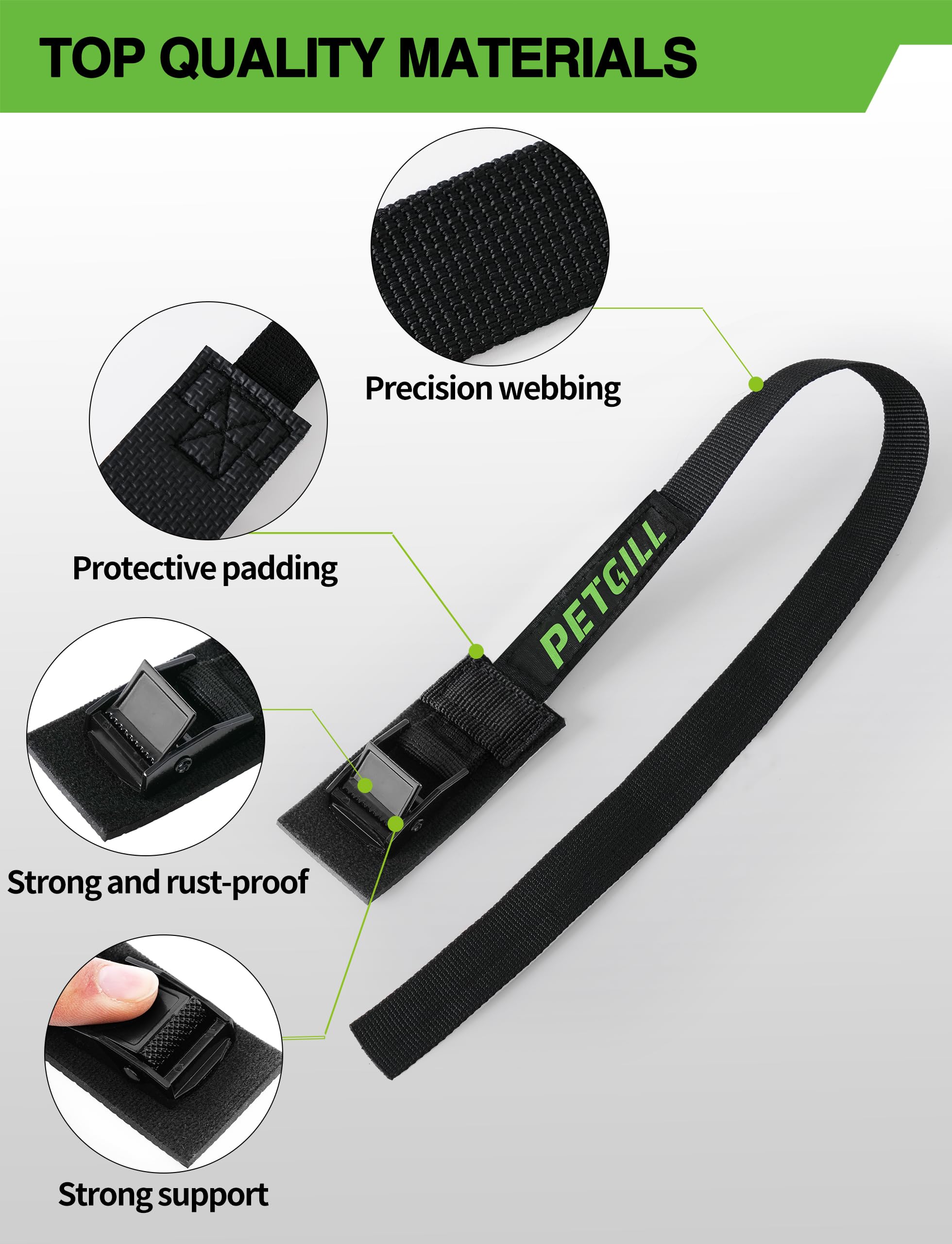 EBike Rack Straps, Suitable for All Bike Racks | 4 Pieces | Length 16 in | Width 0.8 mm | 440 lbs Load Capacity | clamp Lock, Lashing Strap for roof Rack, Kayak Lashing