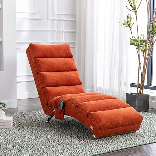 Olela Tumbona de masaje de lino para interiores con control remoto, tumbona larga de masaje eléctrica ergonómica con 5 modos para oficina, sala de