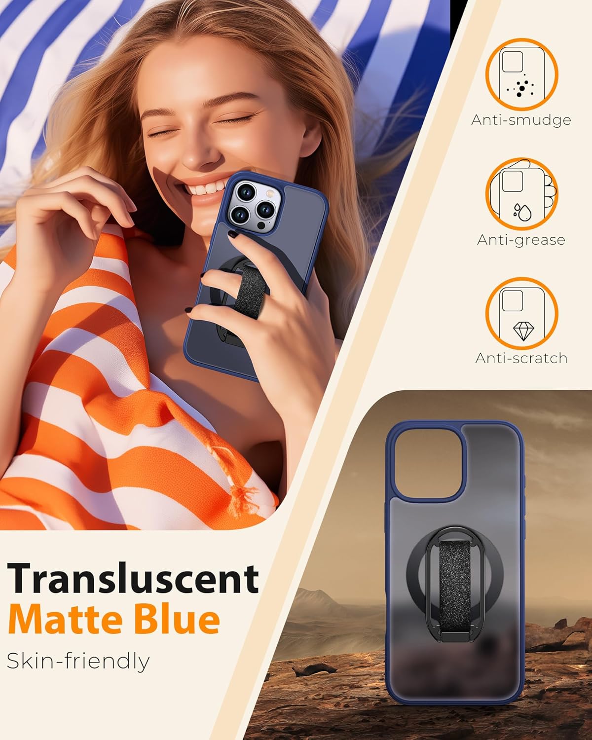 Shields Up for iPhone 16 Pro Case with Stand, 16 Pro Phone Case with Ring Holder & Phone Grip [Compatible with MagSafe] Translucent Matte Cover for iPhone 16 Pro 6.3 inch, Frosted Blue - Image 6