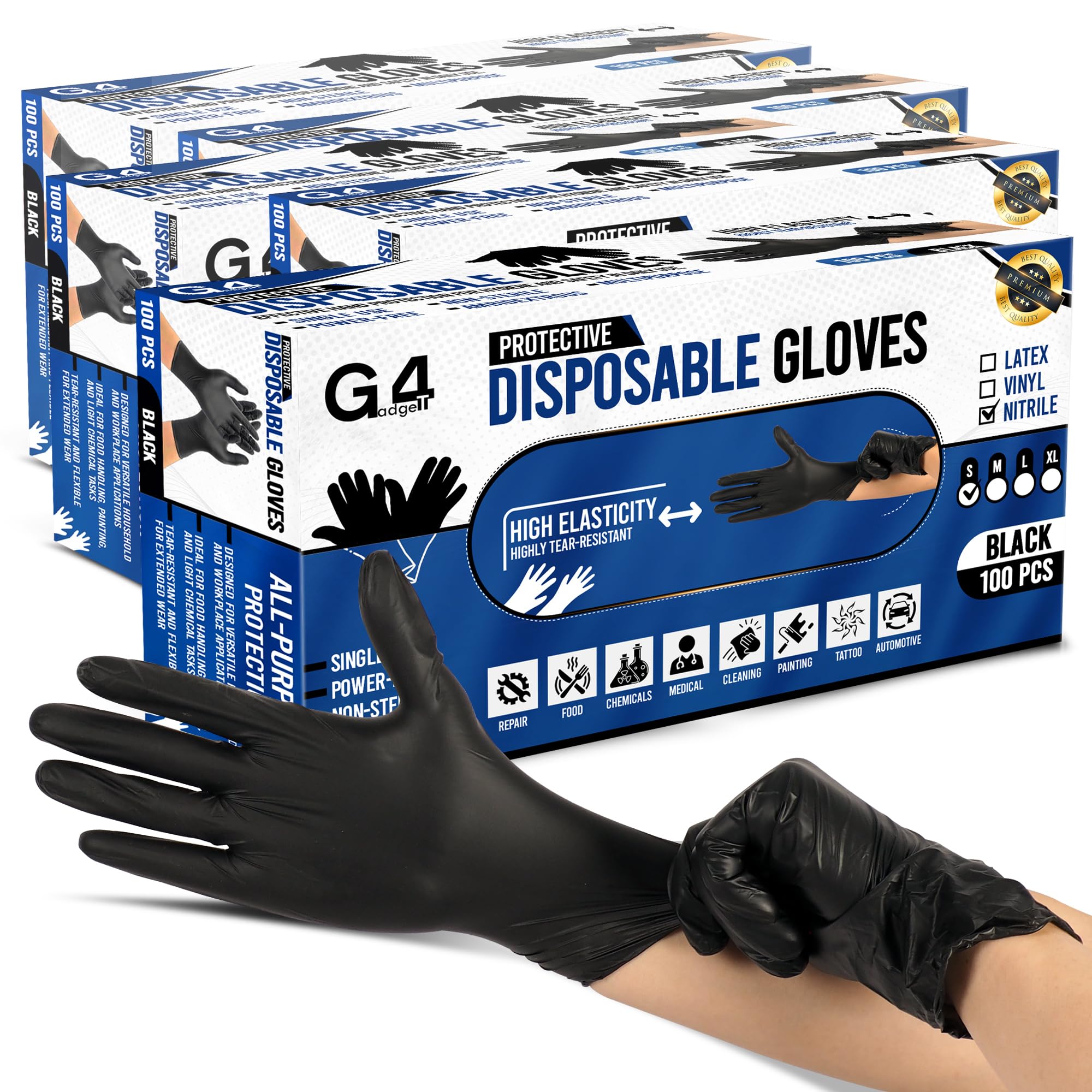G4GADGET Black Nitrile Disposable Gloves Small (S) – 500 Pack, Latex-Free Powder-Free Examination Gloves, Food Safe, Strong Puncture Resistant for Tattoo, Nail Tech, Cleaning, Car Detailing & Medical
