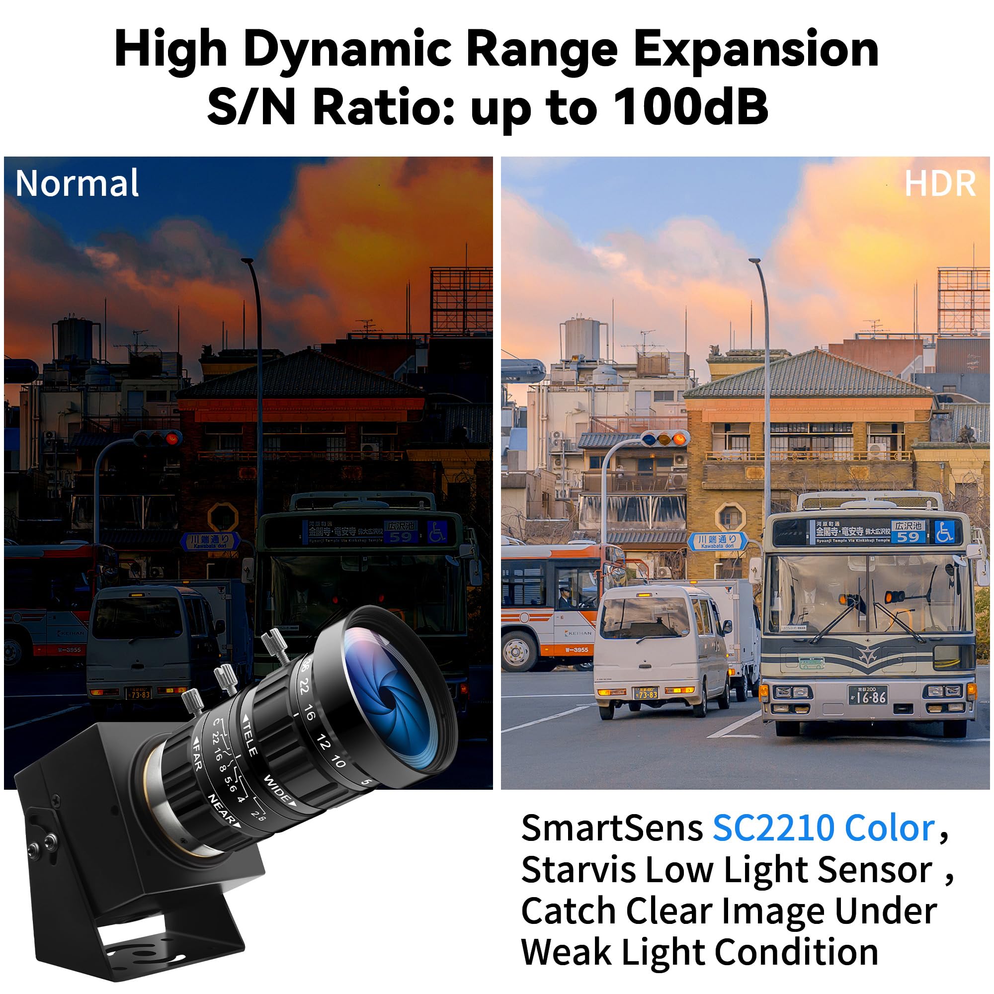 Starvis - Cámara USB de 0.0001Lux con luz ultra baja H.264 1080P 30 fps, cámara web 10X CS Mount 5-50 mm, teleobjetivo zoom manual, cámara de seguridad HDR de visión nocturna a todo color para