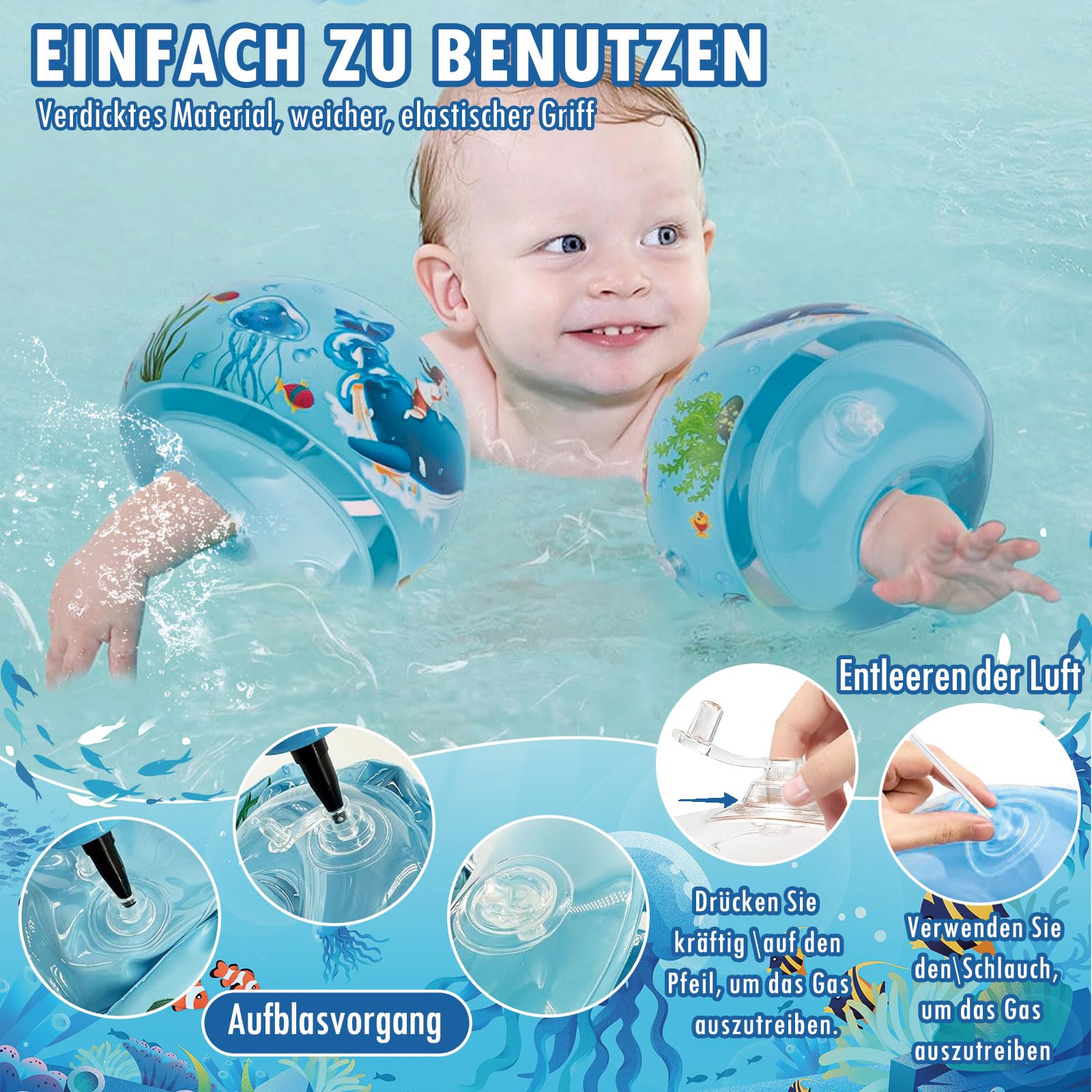 Funnity Manguitos De Piscina Para Niños De 1 A 6 Años (6-20 Kg) – 3 Airbags Independientes – Diseño De Unicornio – Seguridad Y Comodidad Para Nadar
