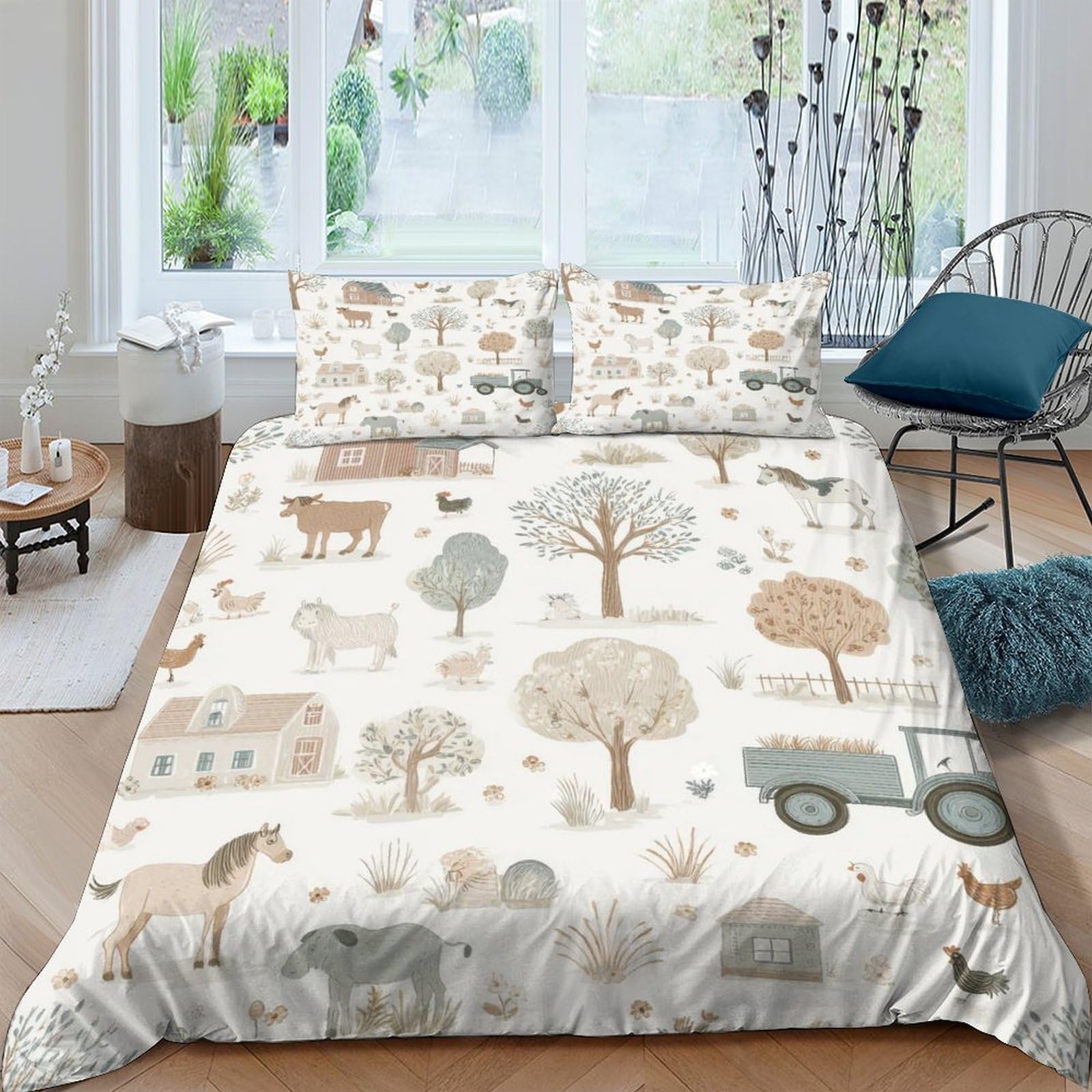 Ctjqhvkz Style-8 3D Printed Farm Landscape Fitted Sheet Microfiber Soft Beige Animal Tree Bed Cover For Bedroom Dorm Decor Single（135X200cm）