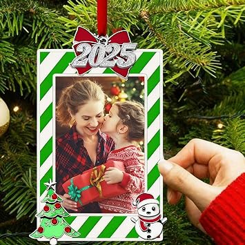 ZUNON Christmas Photo Frame Ornaments for Display Picture, Hanging Decoration, Picture Frames for Holiday Home, Party, Xmas Tree Decor 2025 Wedding Decoration (Green Photo Frame)