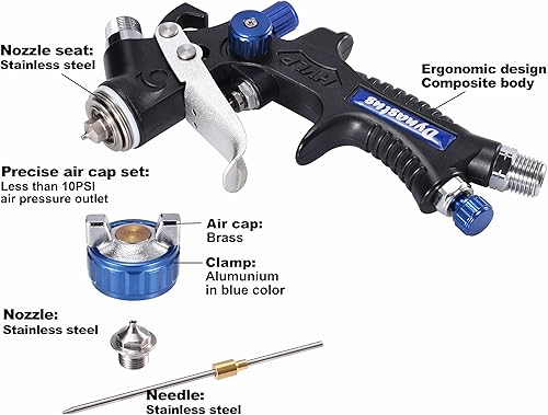 Miniatura 9 de Dynastus Pulverizador profesional de pintura con detalle de pistola de aire HVLP compuesta de 20 onzas boquilla de 0079in con kits de regulador de