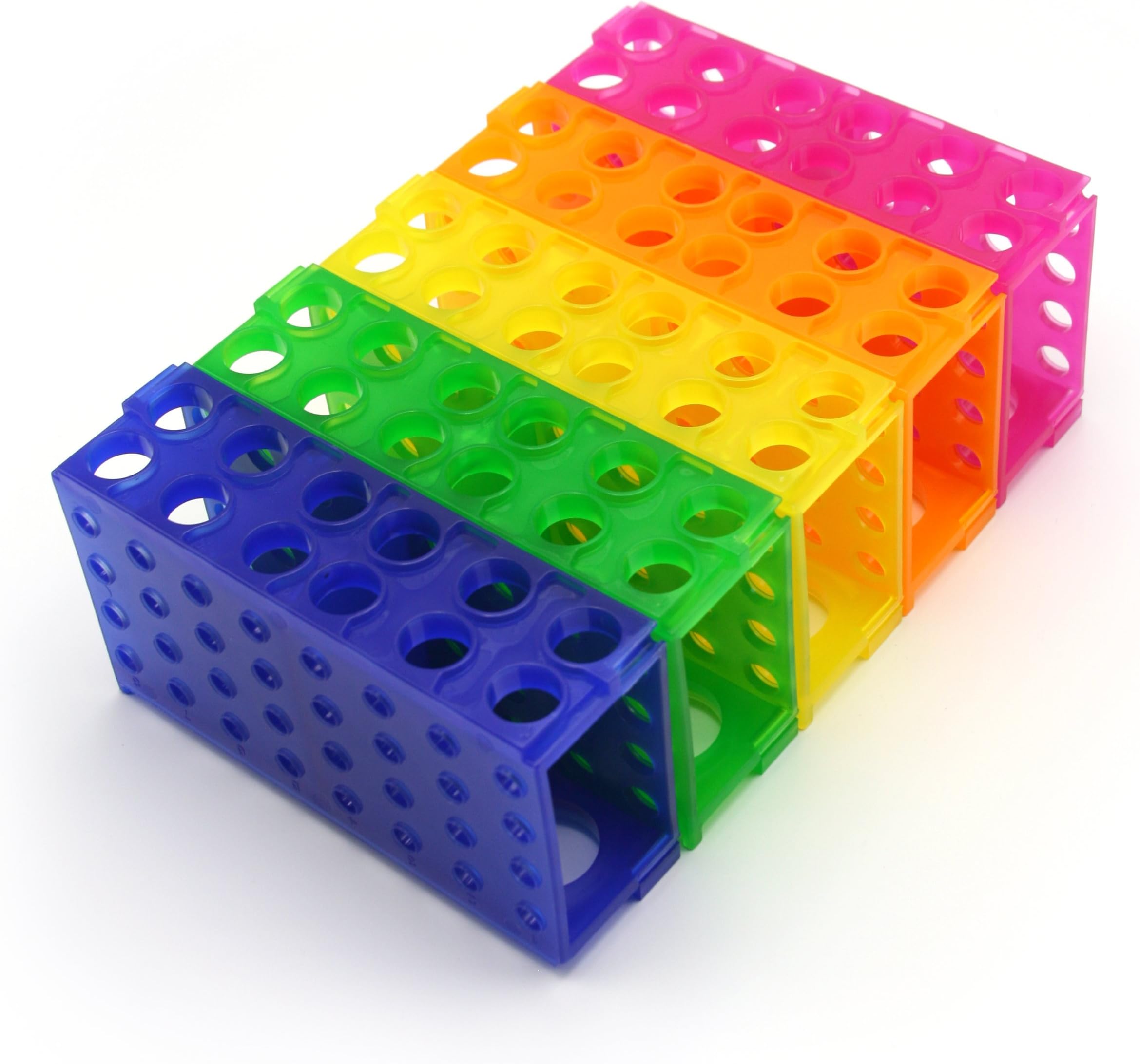 HS29022G Interlocking 4 Way Tube Rack, Polypropylene, Assorted Colors (Blue, Green, Pink, Yellow, Orange), Pack of 5