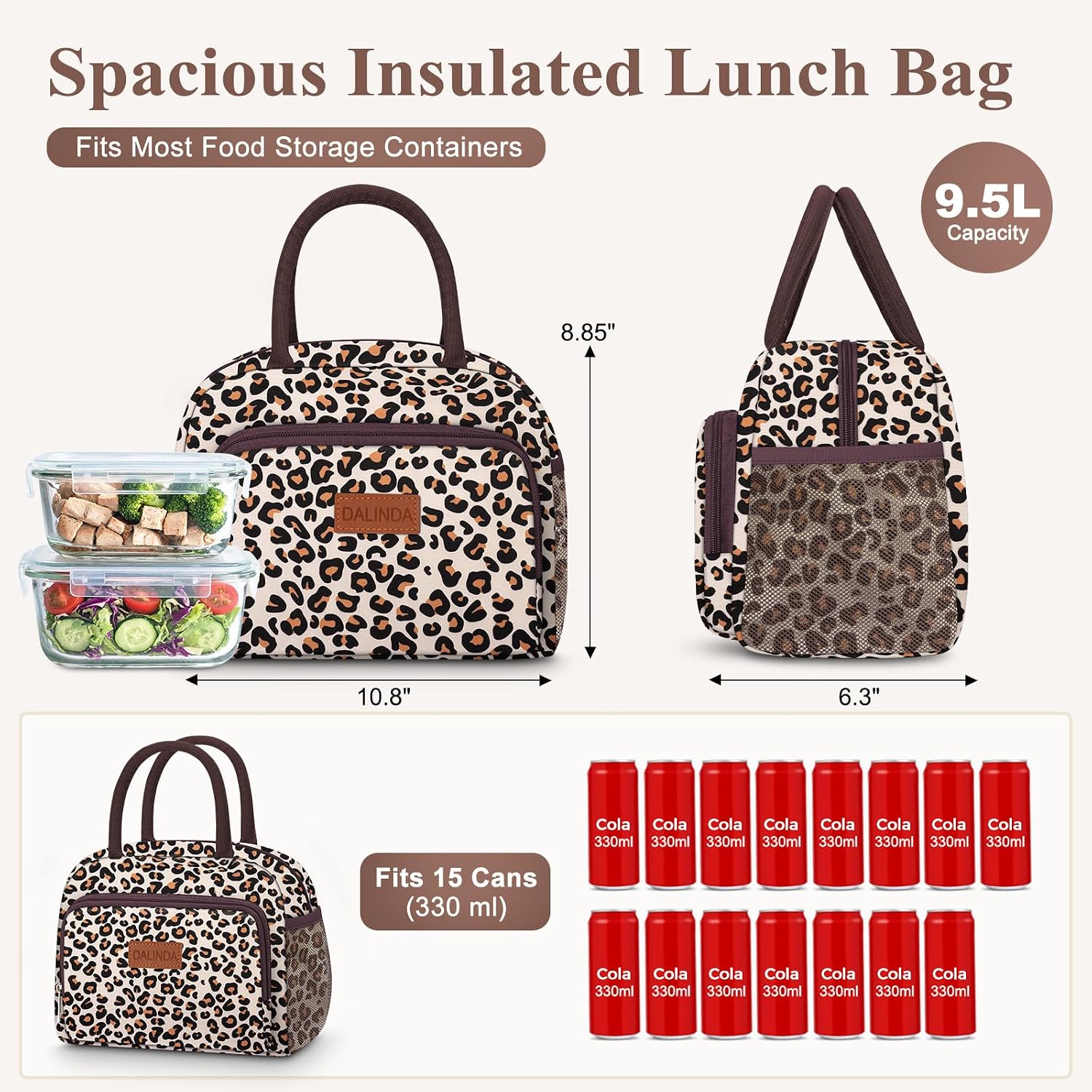 DALINDA Lunch Bag, Lunch Box for Women & Men, Insulated Lunch Tote Bags Water-Resistant Cute Cooler Bag, Reusable Large Capacity Lunchbox for Work Travel Picnic(Leopard Print) image 2