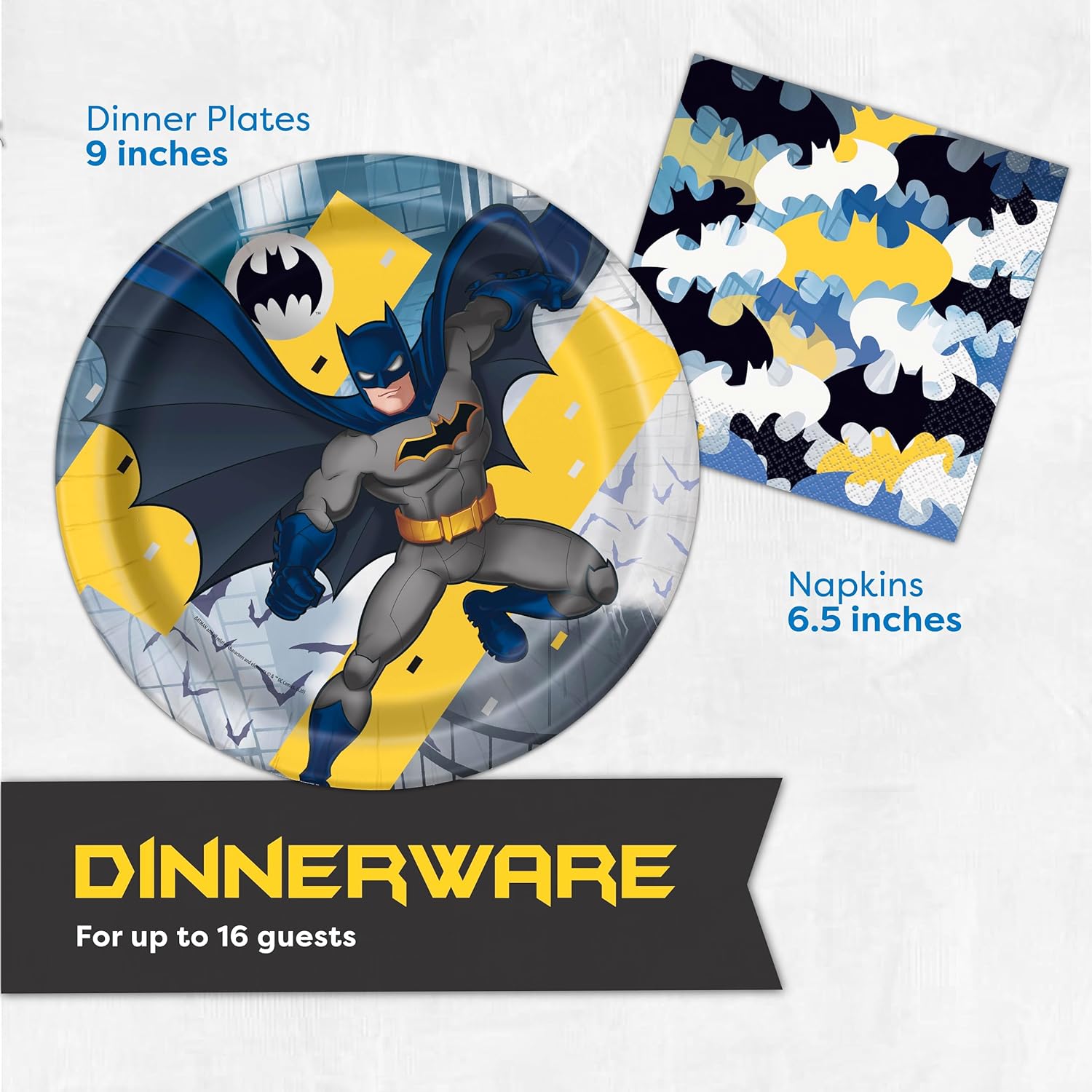 Unique Batman Birthday Party Supplies | Batman Party Decorations | With Banner, Table Cover, Masks, Plates, Napkins, Button | For 16 Guests - Image 5