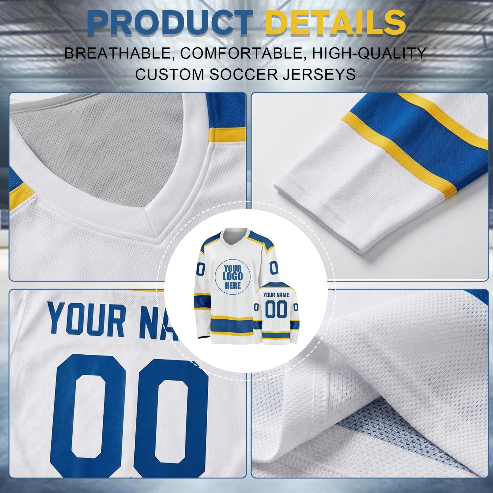 Maillot de Hockey sur Glace personnalisé avec nom numéro et Logo d'équipe – Haut à Manches Longues pour Homme