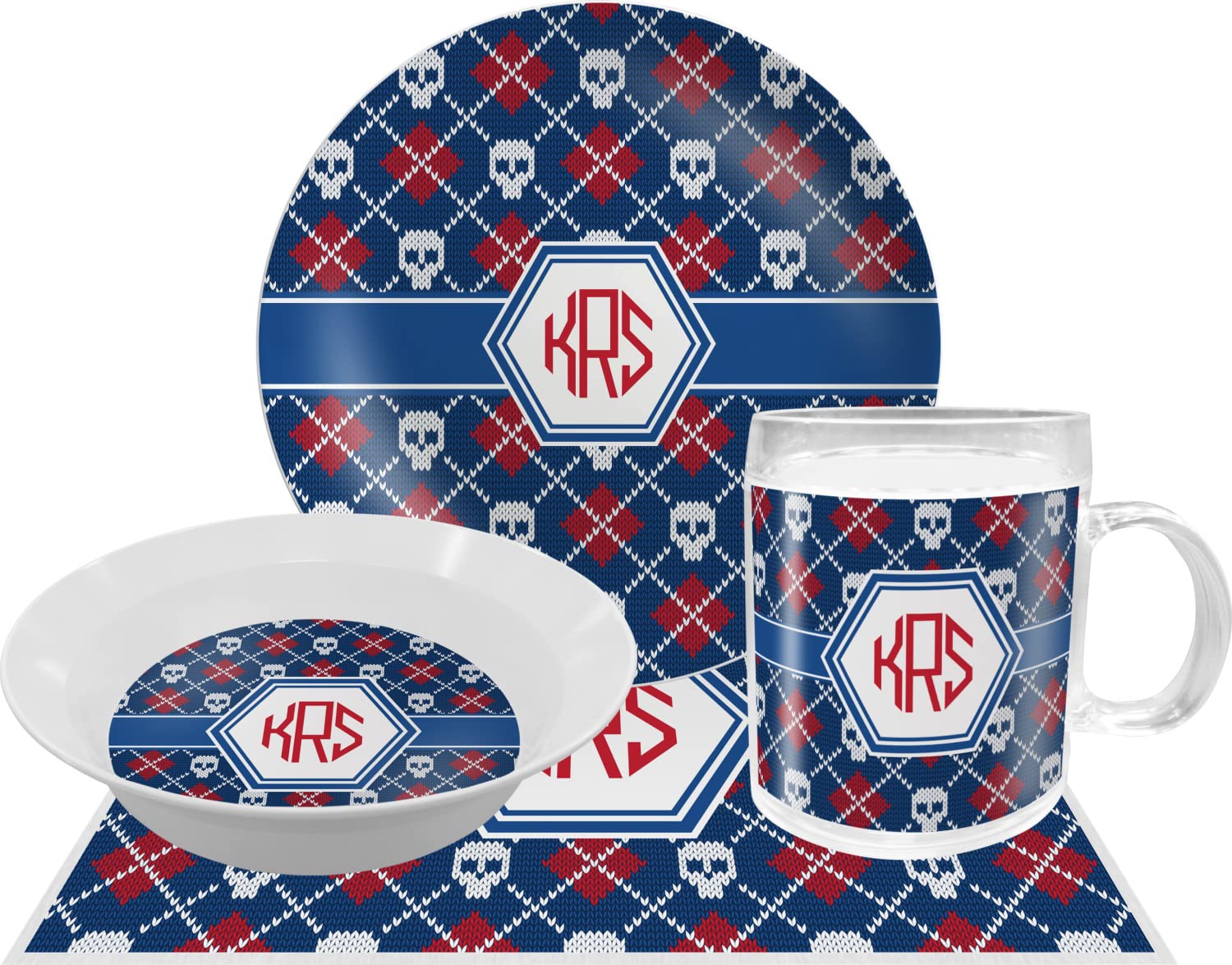 Personalized Knitted Argyle & Skulls Melamine Bowl - 12 oz