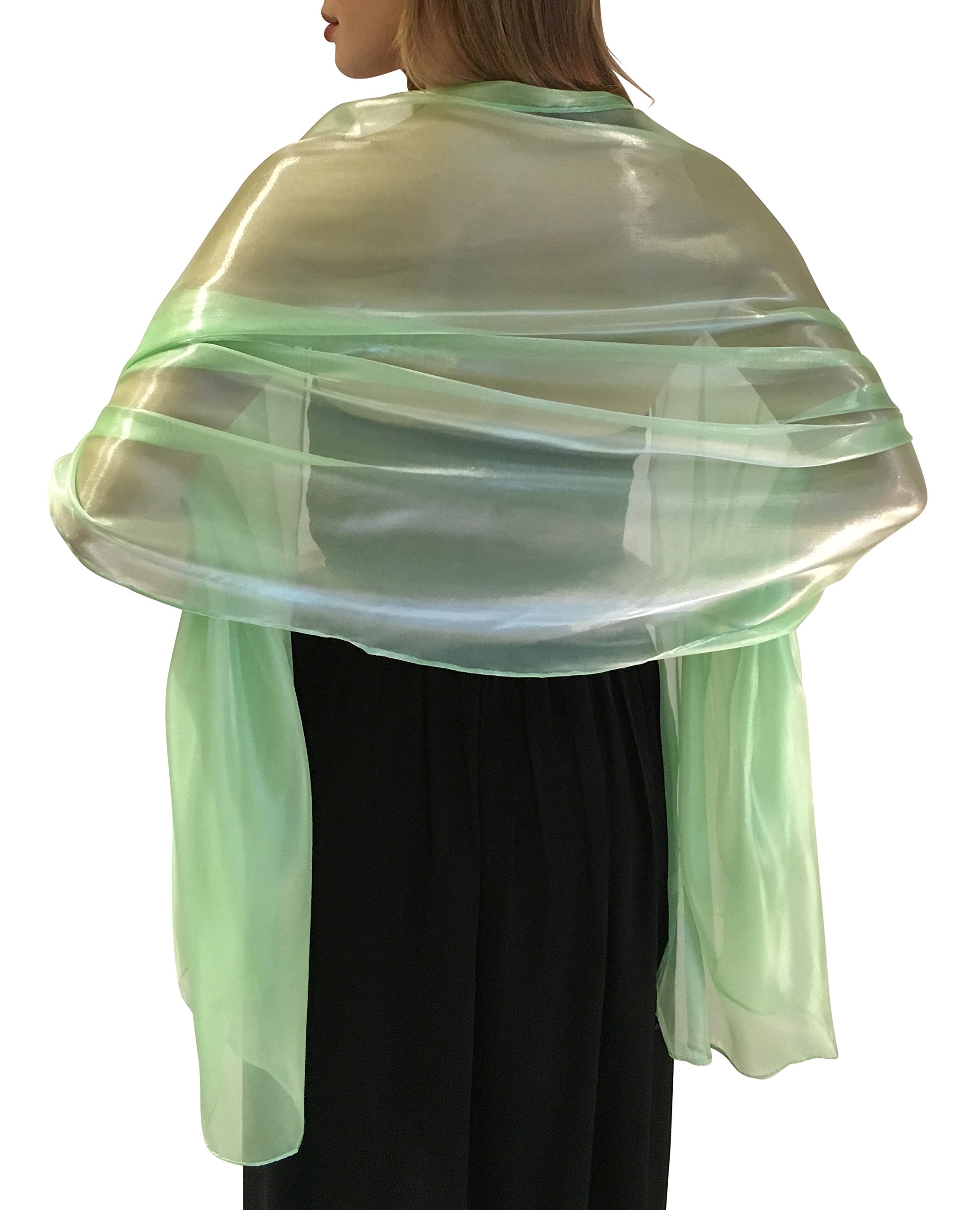 Central Chic Silky Iridescent Wrap Stole Shawl For Weddings Bridal Bridesmaids Evenings Parties In Mint Green