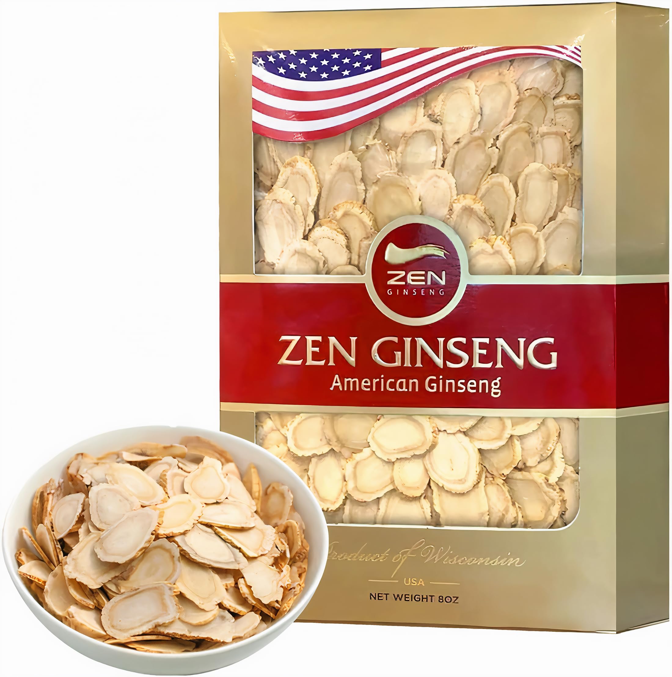 Zen Ginseng Zen American Wisconsin Ginseng rebanadas de energía mejorada, rendimiento y salud mental para hombres y mujeres (caja de 8 onzas)