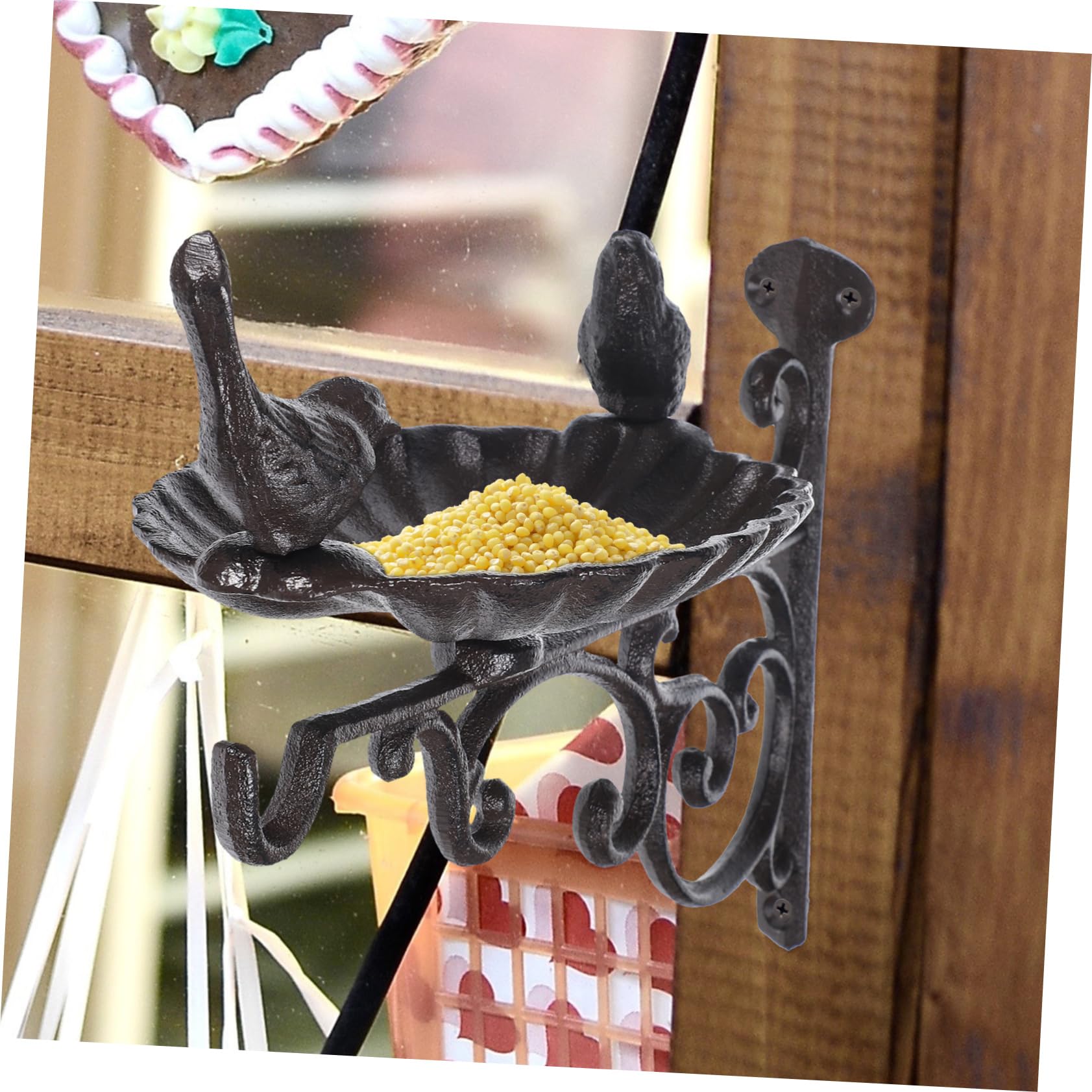 Comedero Para Pájaros De Hierro Diseño Decorativo y Cuenco Montaje Pared Accesorio De Jardín Para Alimentación y Bebedero De Aves Resistente