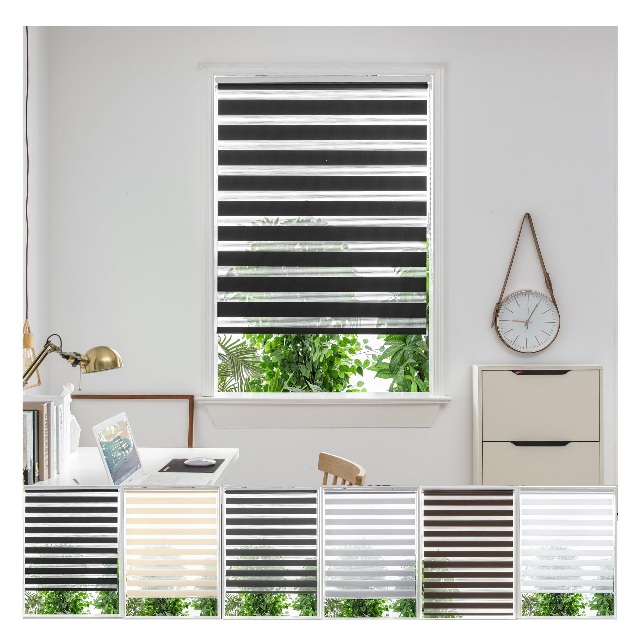 Zebra Day Night Roller Blinds - Made to Measure Day and Night Roller Window Blind with Light Filtering Privacy - Easy Fit Custom Roller Blind by Aprica (Colour Black - Width 180cm Max - Drop 160cm) — image 1