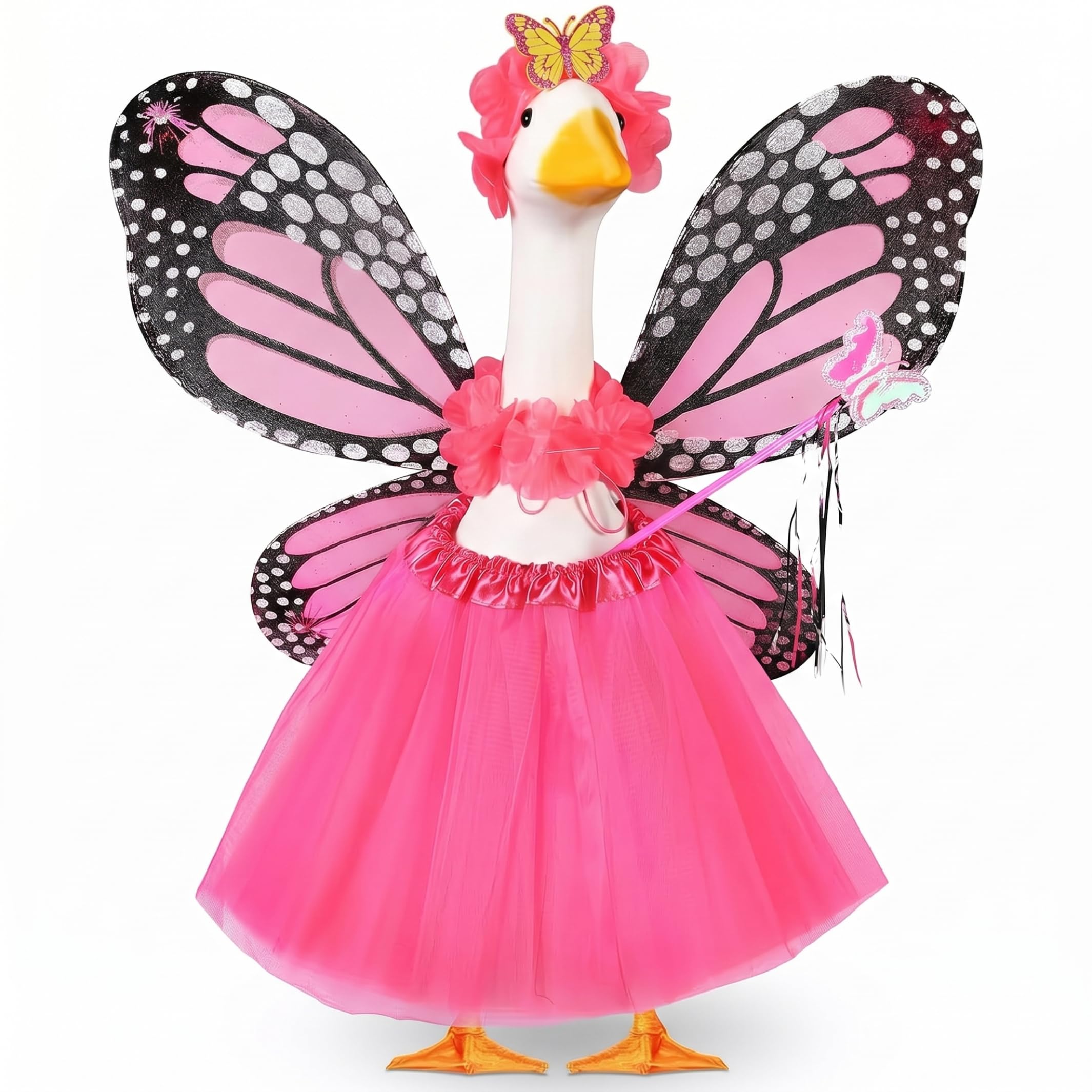 Pineeseatile 5PCS/Set Butterfly Goose Outfit, Gooses Accessories Set with Wing, Dress & Wand & Garland, Fits up to 23 Inch Geese, Style-1, Gooses Outfit