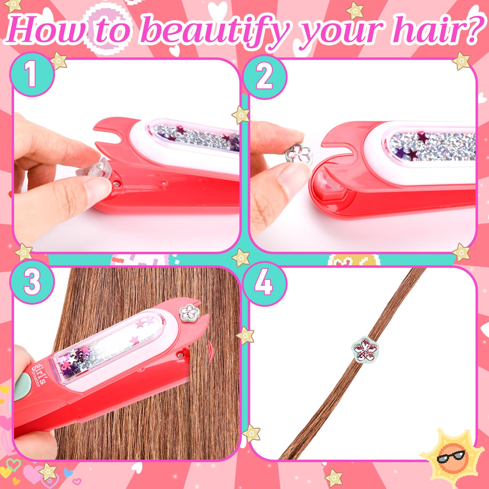Cadeau Fille 5 6 7 8 9 10 Ans,Machine a Tresser Les Cheveux Fille,Machine Strass Cheveux,Kit Gemmes Cheveux,Jeu Créatif,Cadeau pour Réaliser des Coiffures Uniques
