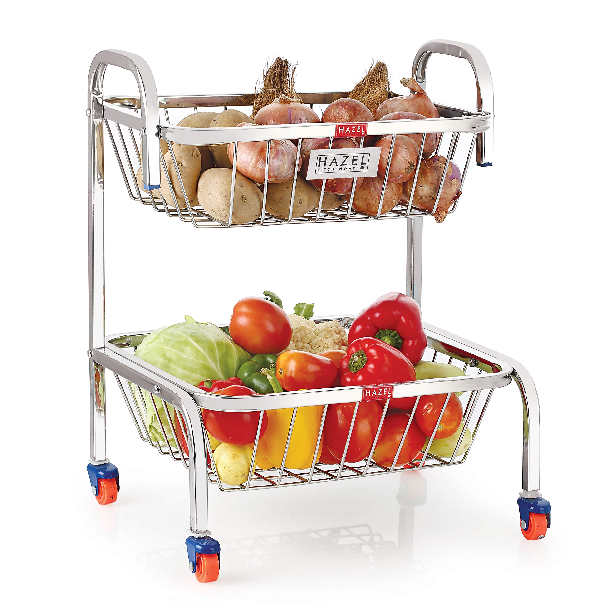 HAZEL Stainless Steel Fruit Vegetable Basket Kitchen Storage Trolley Rack Multi Shelves Stand with Wheel, 2 Layer, 18.2 Inches Height (B08L6QQF3N) Amazon Price History, Amazon Price Tracker