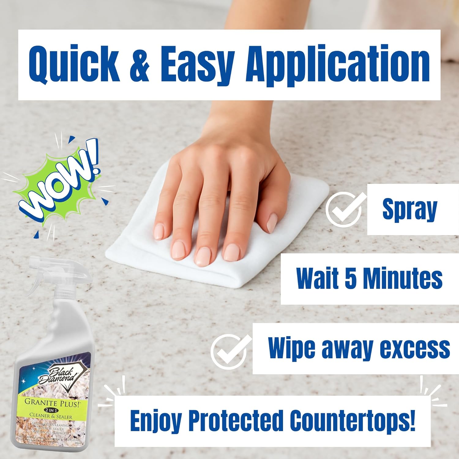Black Diamond Stoneworks GRANITE PLUS! 2 in 1 Cleaner & Sealer for Granite, Marble, Travertine, Limestone, Ready to Use! (1-Quart/1-Gallon)