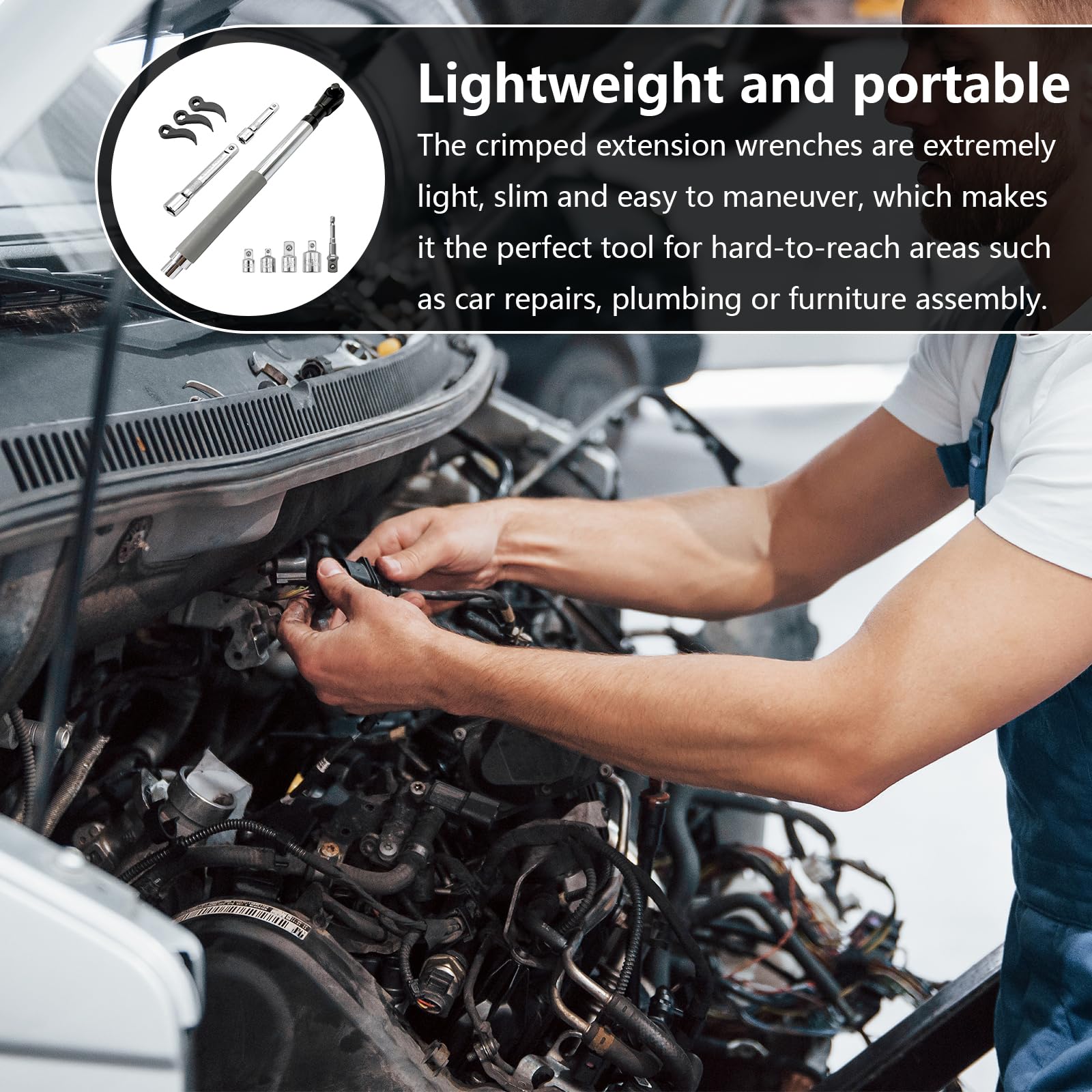 Prolunga Offset Pronte, Offset Extension Wrench, Chiave di Estensione Sfalsata con Adattatori da 1/2", 1/4" e 3/8", Prolunga Chiave a Cricchetto per Meccanici Artigiani del Garage Riparazione Auto