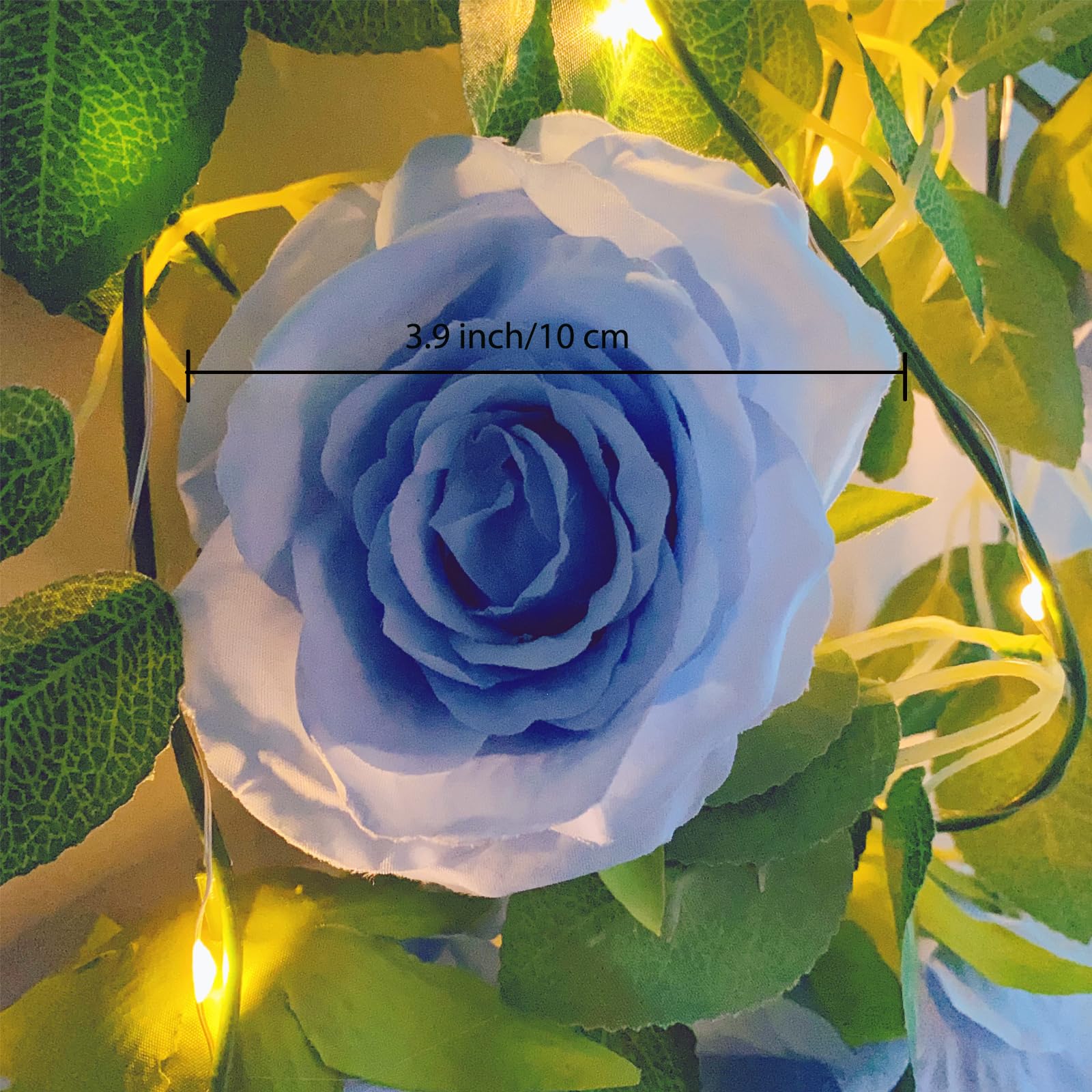 Fielegen 6.56 FT Halloween Artificial  Rose Vine Lights Fake Floral Garland Wall Decoration Faux Plants Rose Vine with 20 LED Fairy Lights Battery Operated String Lights for Garden Wedding Decor: Blue