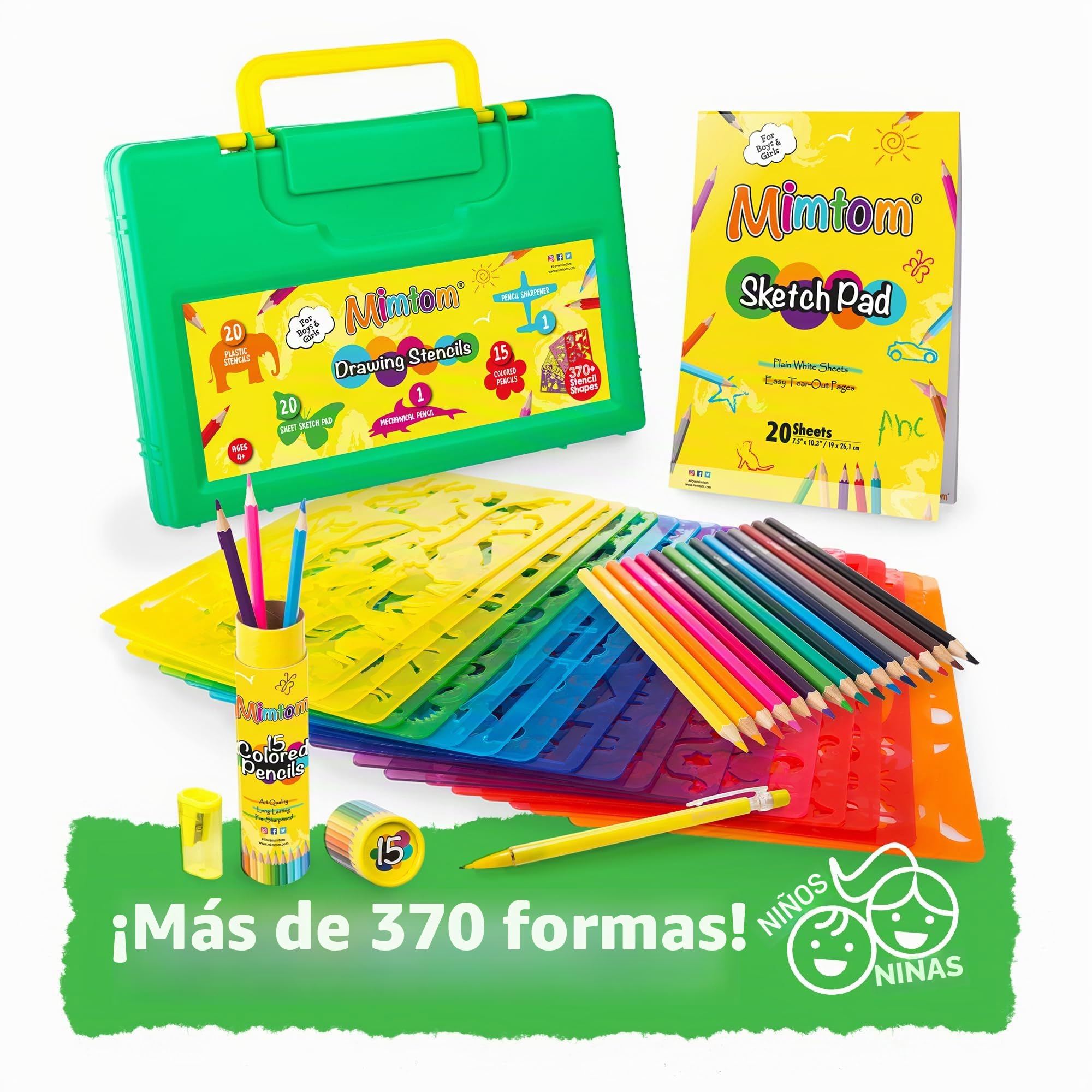 Plantillas de Dibujo Kit de Manualidades para niños con 370 Figuras | Plantillas para Pintar Que desarrollan la Creatividad | Desde los 3 años