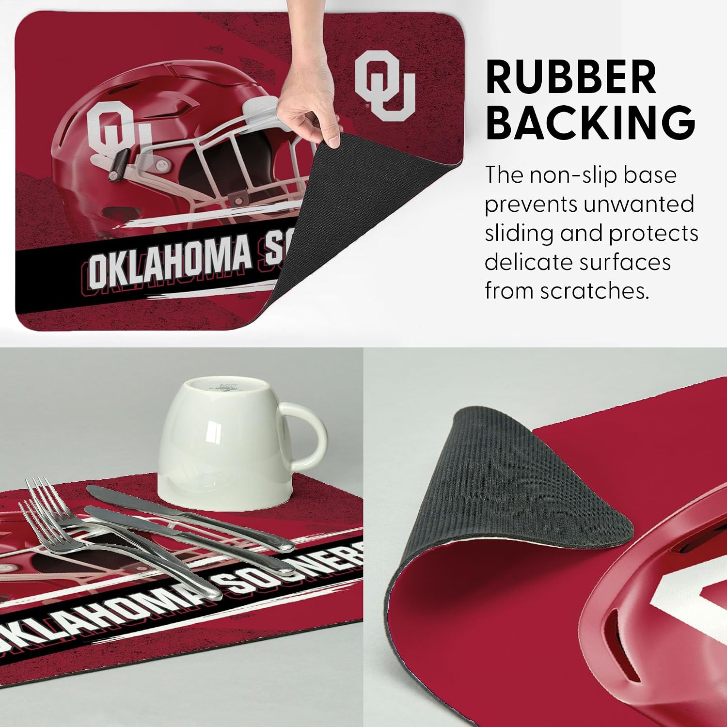 Northwest NCAA Oklahoma Sooners Dish Drying Mat, Absorbent Non Slip Countertop Protector, Durable Kitchen Pad, 15 x 20 in
