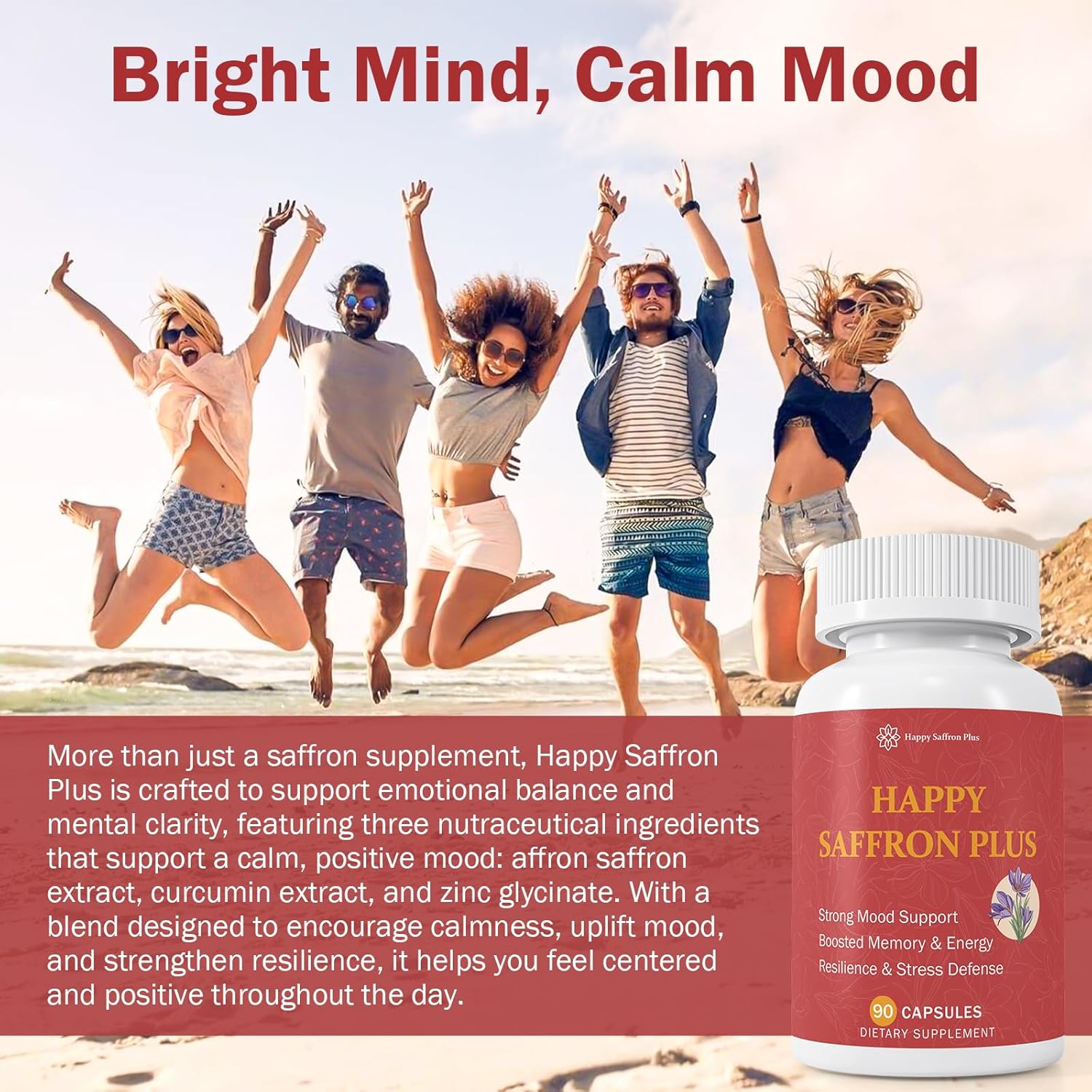 90 Vegan Capsules - with Saffron Flower Extract, Curcumin & Zinc for Mood Balance, Focus, and Eye Health Support & Daily Well-Being | Non-GMO, Gluten Free Supplement