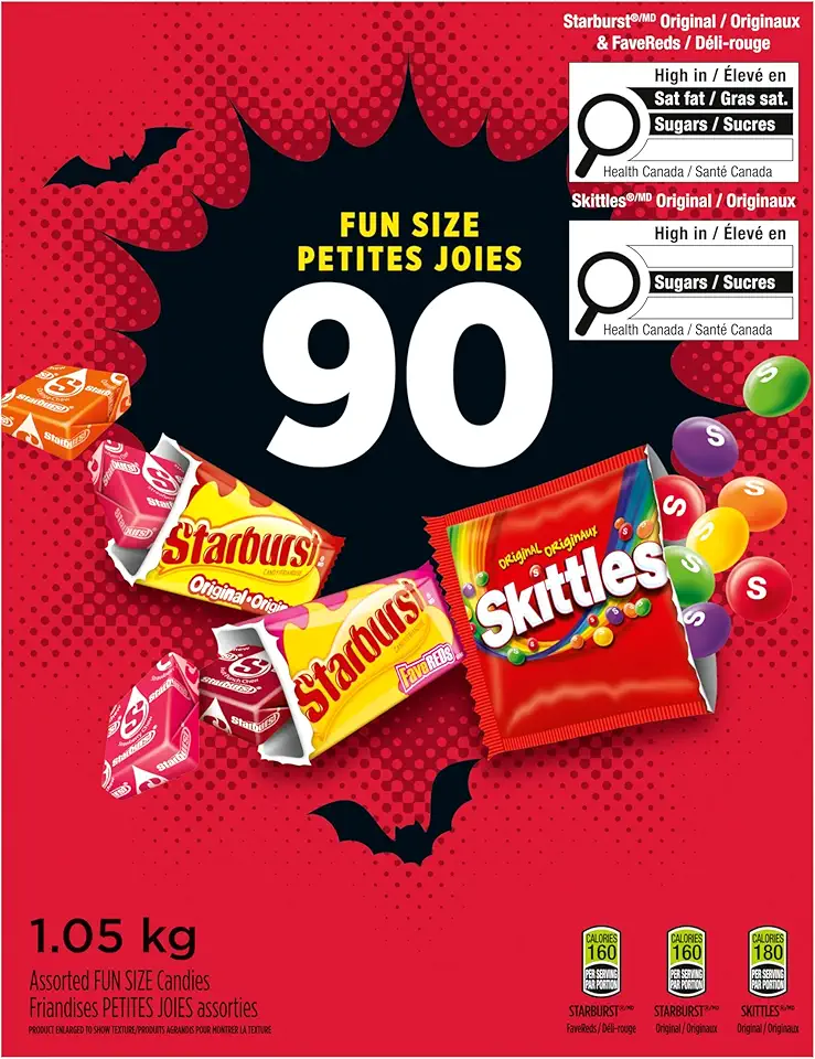 SKITTLES and STARBURST Fruity Halloween Fun Size Candies, 90 count