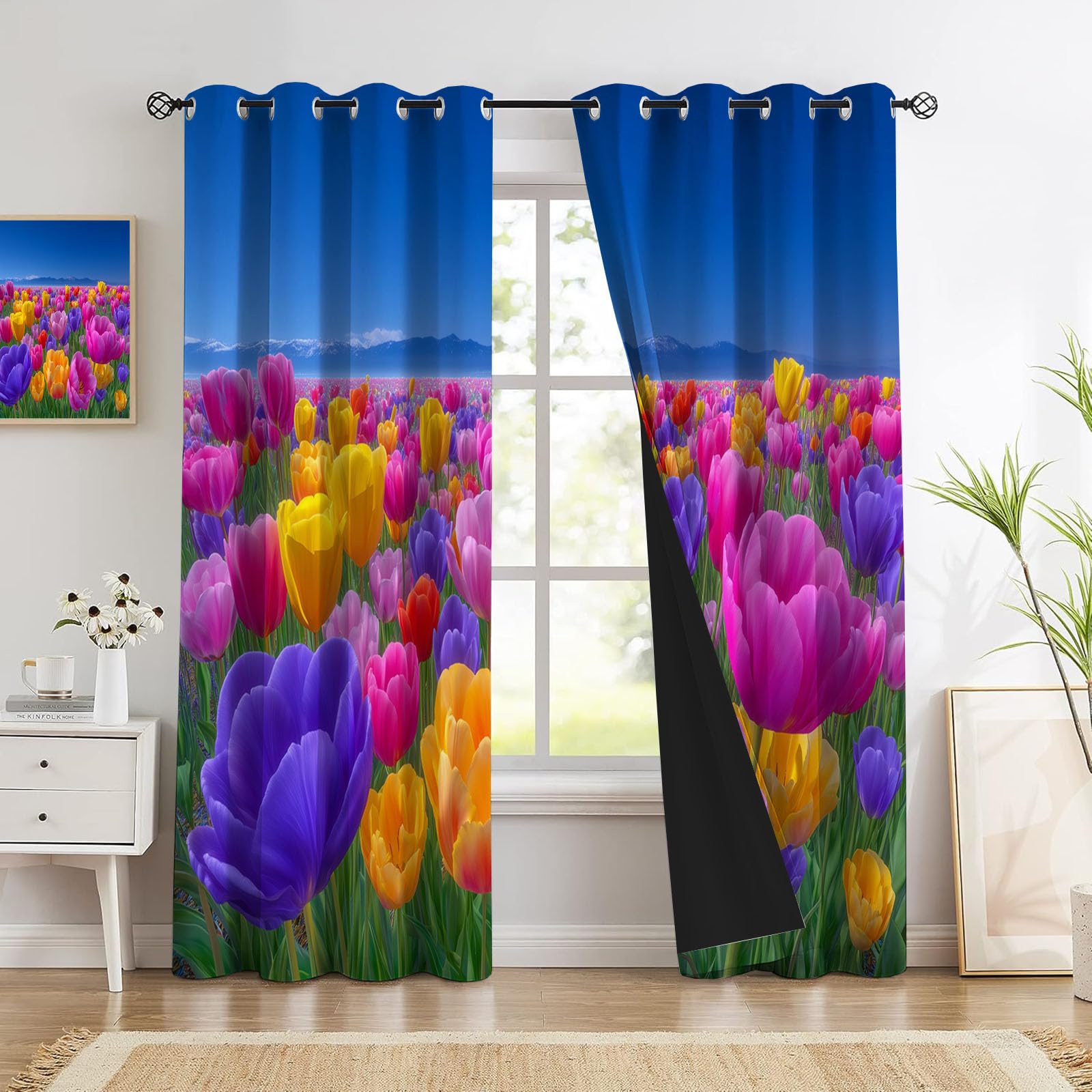 Rideau anti froid et phonique à oeillets fleurs de jardin