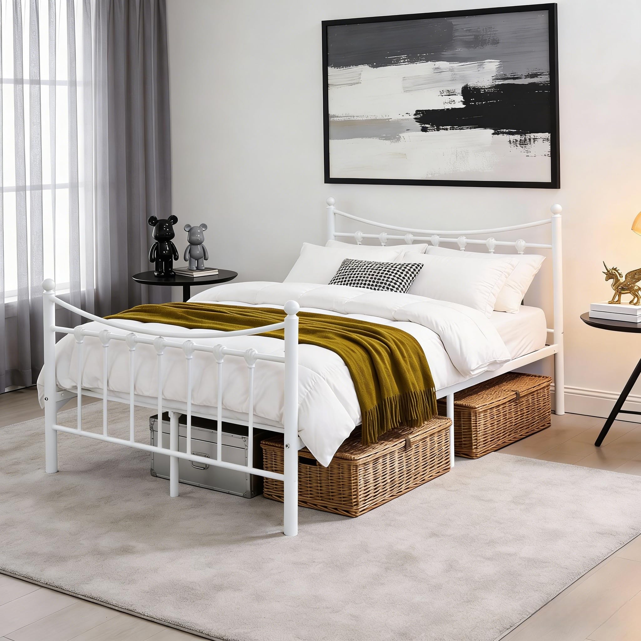Panana 4FT Small Double Metal Bed Frame with Headboards and Foot End for Kids Adults Teenagers Fits 120 * 190cm Mattress - No Mattress (White) — image 1