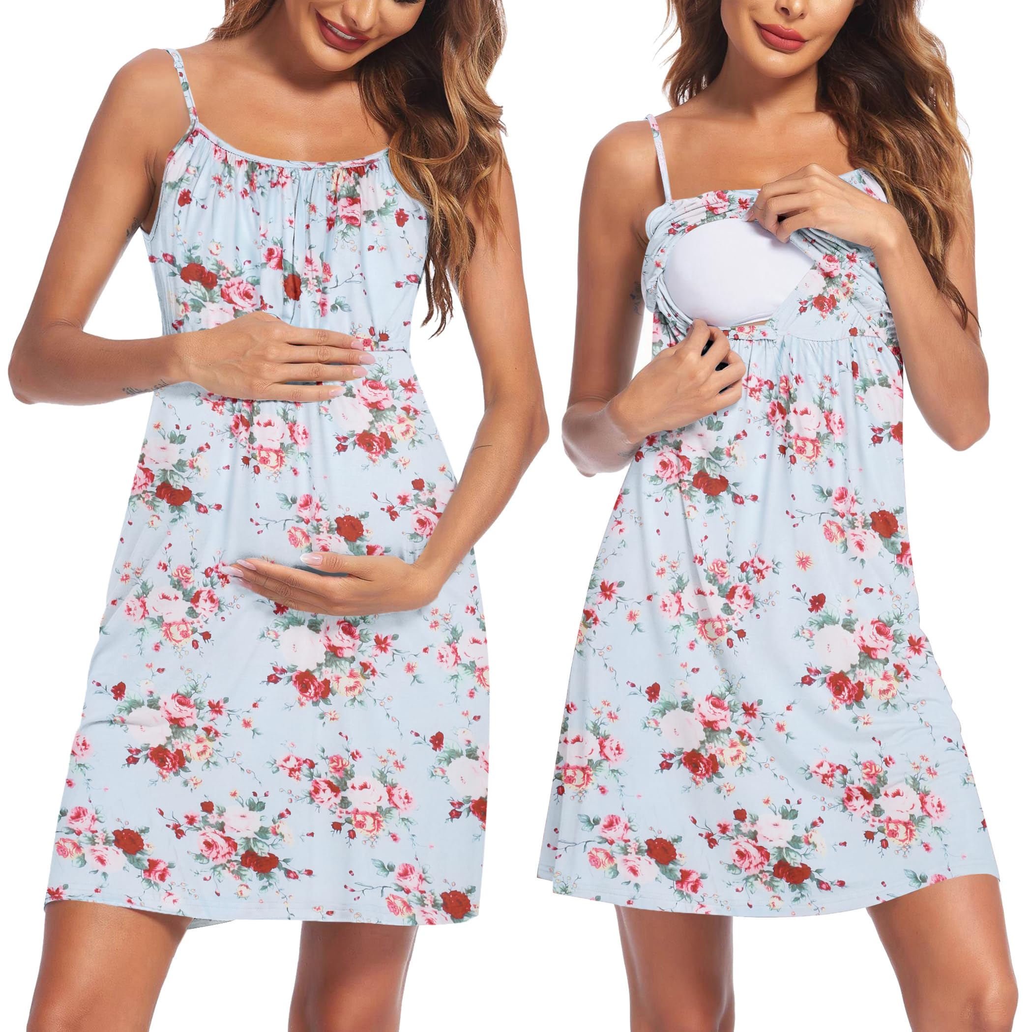 Ekouaer Womens Nursing Nightgown Breastfeeding Dress Maternity Sleepwear