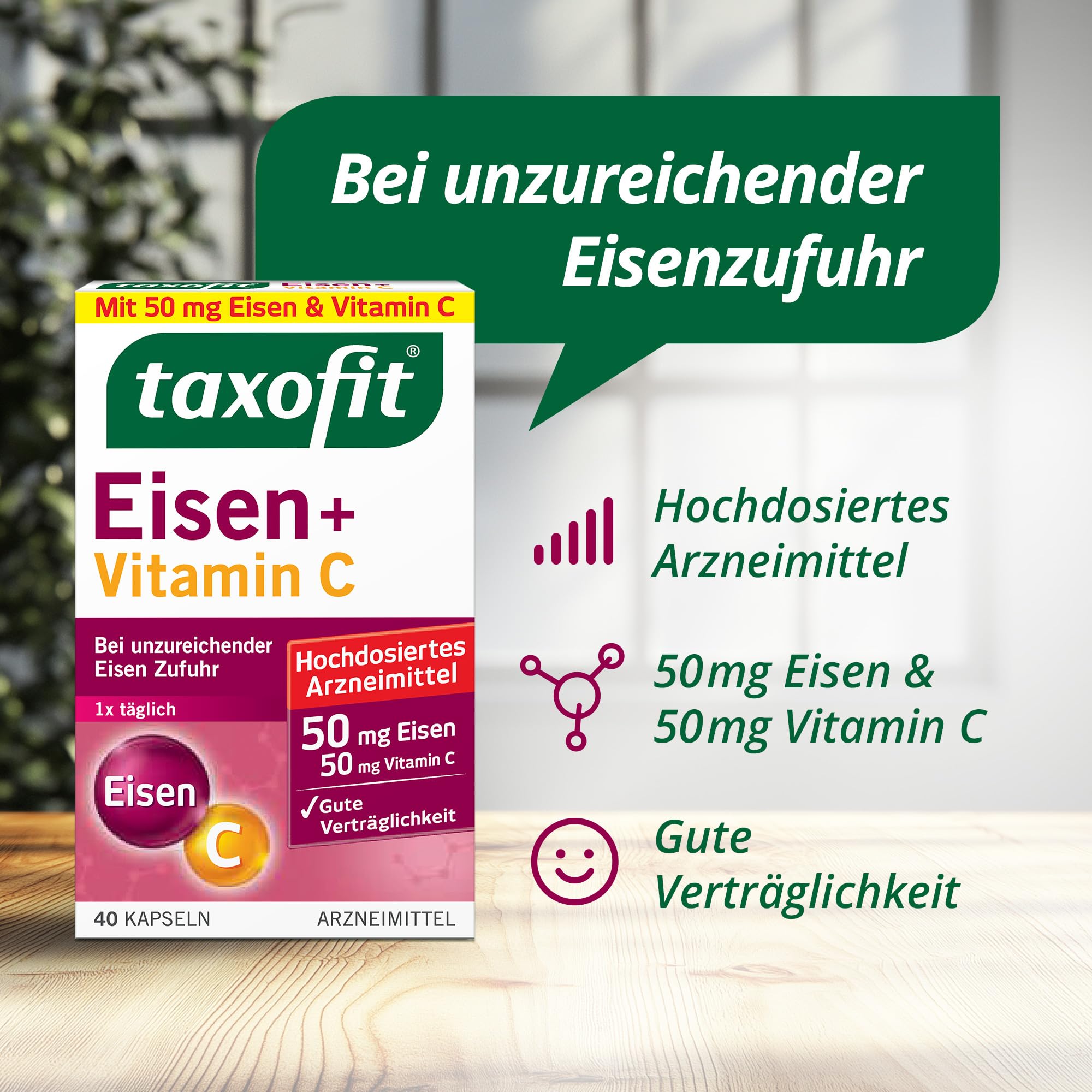 taxofit Eisen + Vitamin C | Bei unzureichender Eisenzufuhr | Kapseln | 5 x 40 Stück