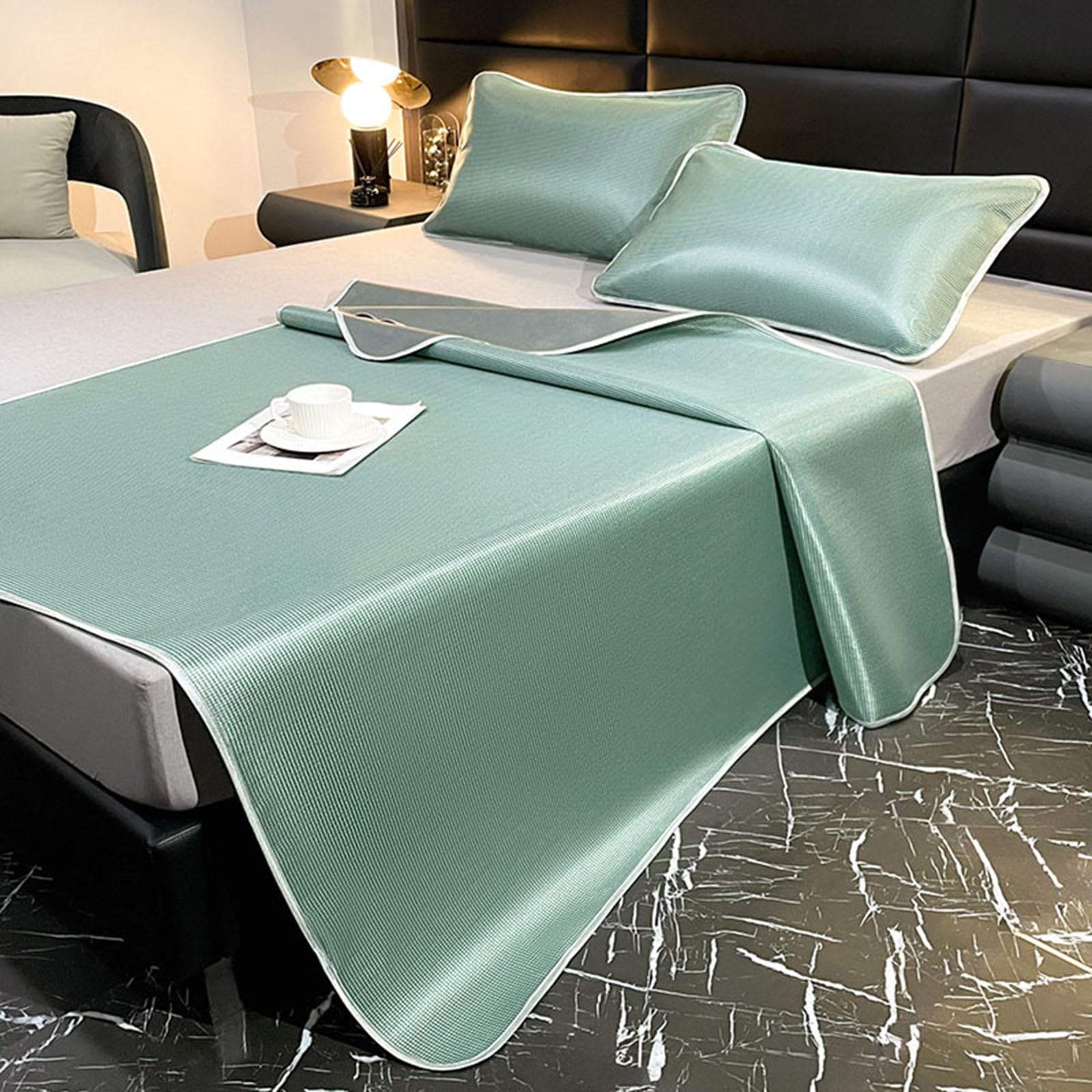 KFGISD, 3Pcs Set, Cool Ice Silk Fabric Mattress Solid Color Bedspreads Pillowcase Set 3 Breathable Summer Bed Sheet,Cooling Mattress