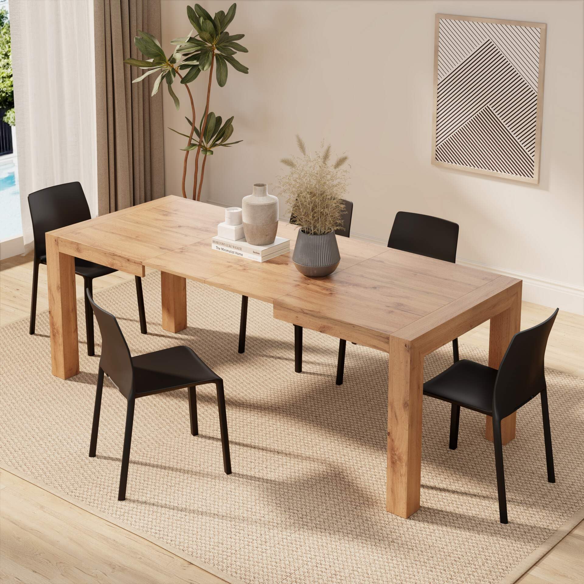 Mobili Fiver, Iacopo Extendable Dining Table, 55,1(86,6) x35,4 in, Rustic Oak, for 6-10 People, Expandable Dining Table for Kitchen, Living Room,