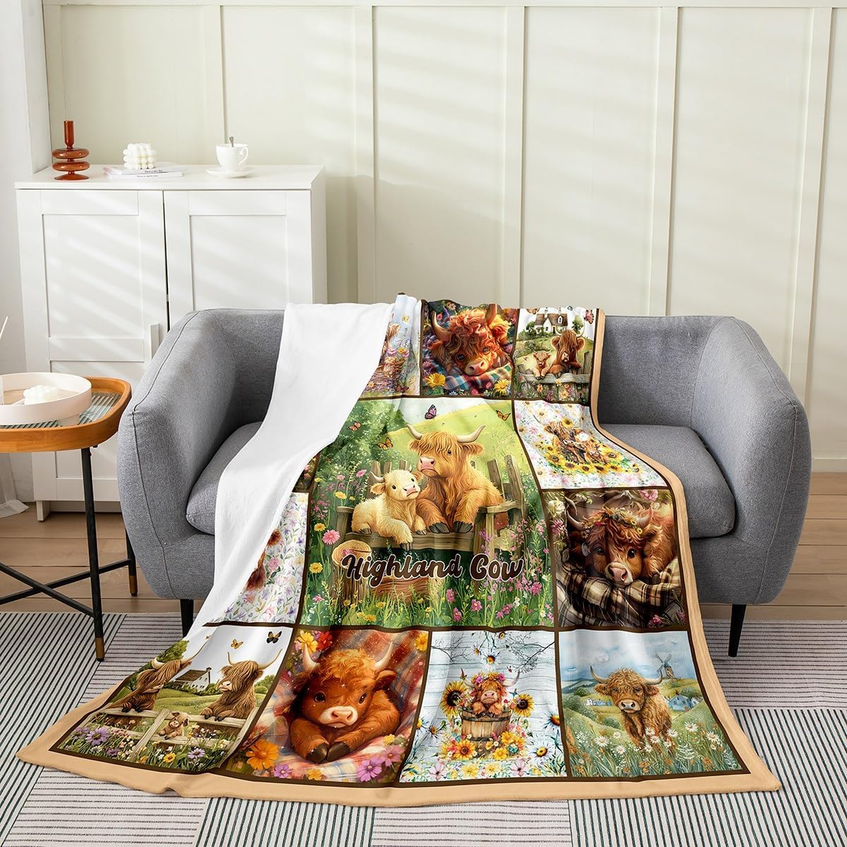 Feelyou Kids Cute Highland Cow Flannel Fleece Blanket Baby 30"x40", Cartoon Animal All Season,Bed Blanket Western Plush Throw Blanket, for Sofa Couch Farmhouse