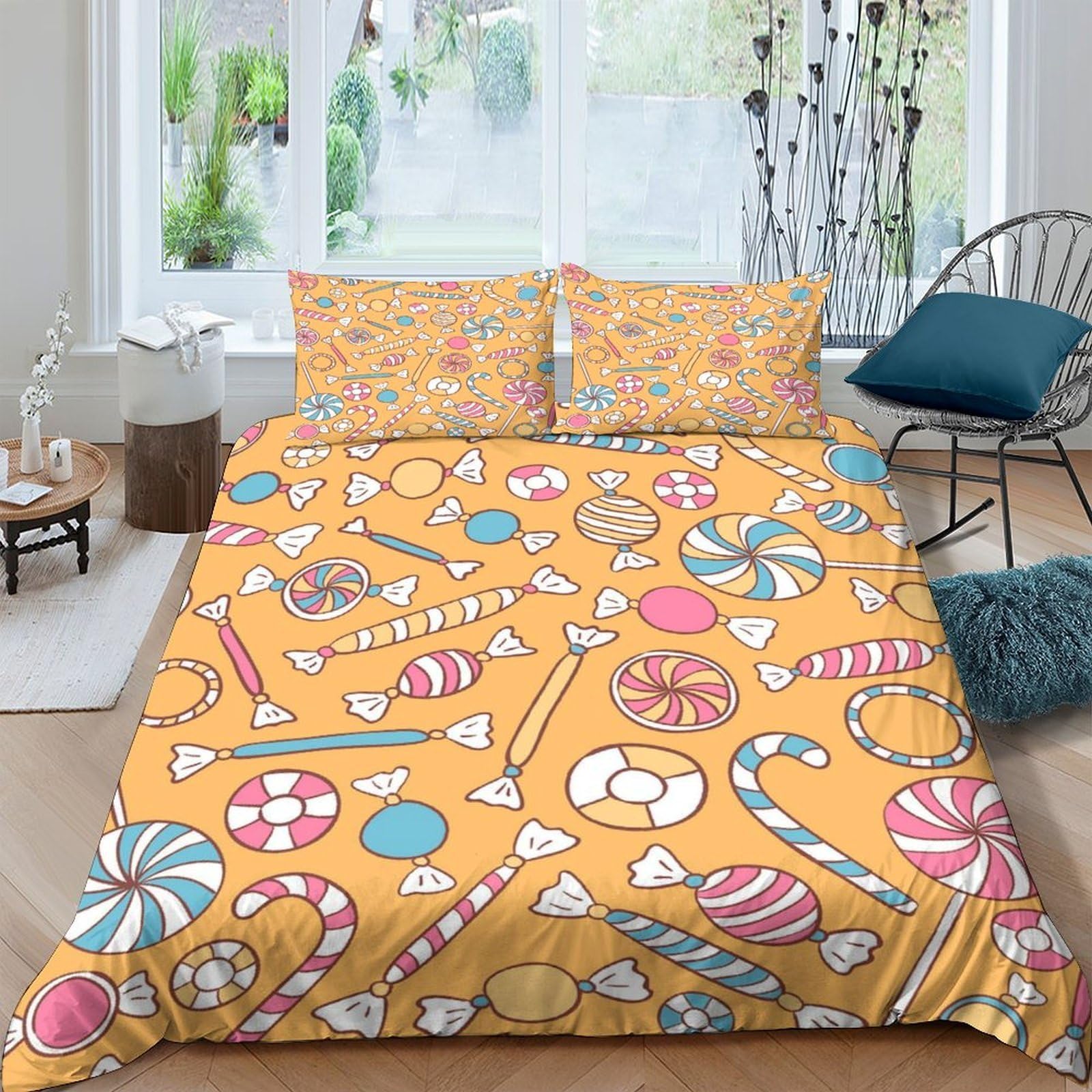 Ctjqhvkz Style-5 3D Printed Candy Pattern Fitted Sheet Microfiber Soft Breathable Lollipop Sweets Bed Cover For Bedroom Guest Room Decor Single（135X200cm）