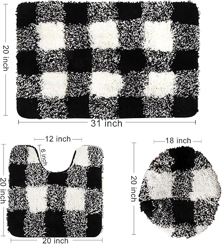 Miniatura 2 de HAOCOO Buffalo - Juego de alfombras de baño de tela escocesa de 3 piezas de microfibra gruesa y suave absorbente con forma de U de contorno, tapa de