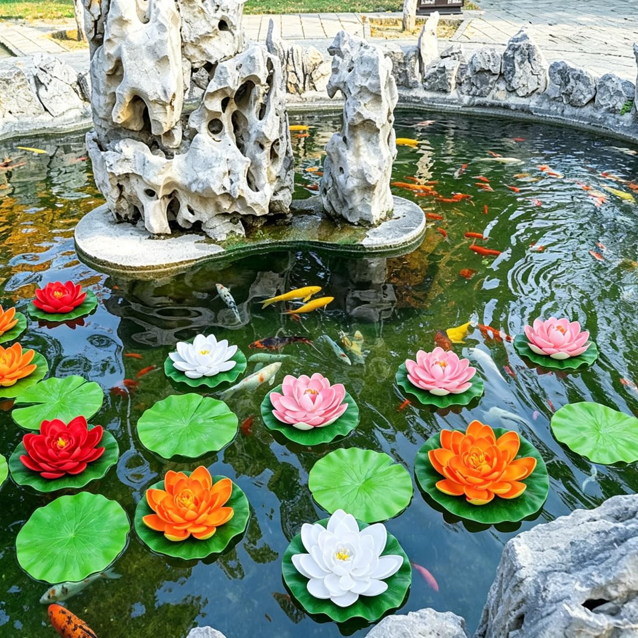 Amosfun 4 Stück Schwimmende Künstliche Lotusblumen Und Seerosen 17 cm Pu Teichdeko Für Garten Aquarium Terrasse Natürliche Wasserpflanzen Dekoration