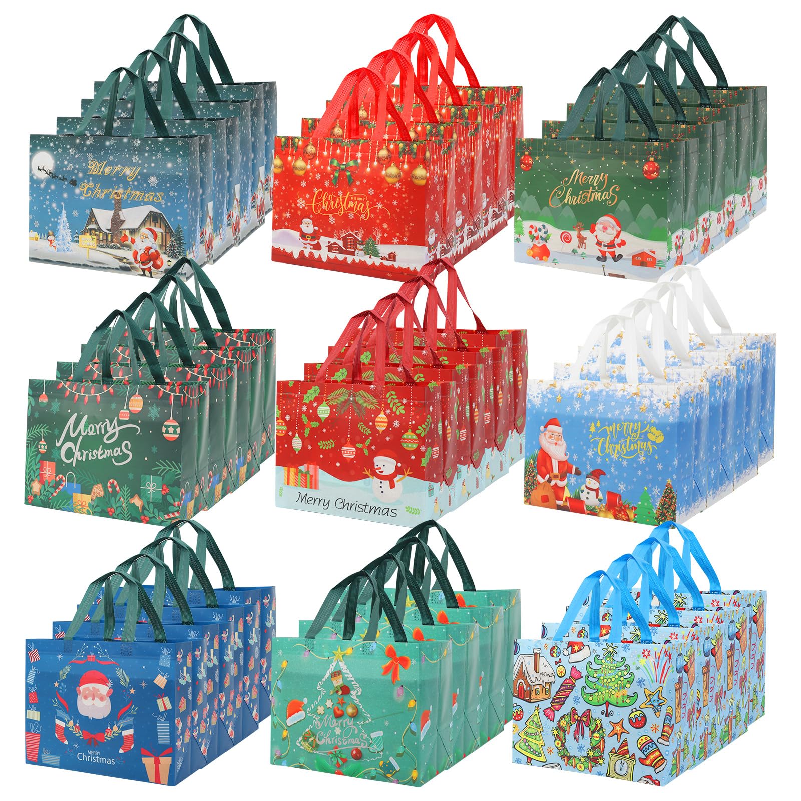 Large Christmas Bags for Gift, 36 Xmas Gift Tote Bags with Handles, Reusable Multipack Non-woven Christmas Treat Shopping Bags, Xmas Party Favor Bags Decorations, 32.5×25×17cm