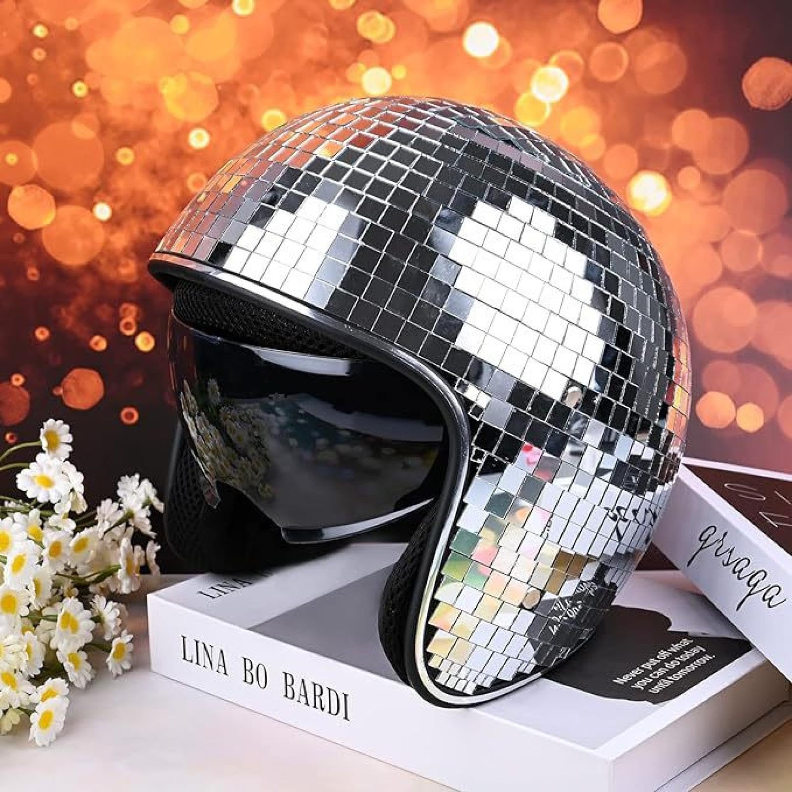 Spiegelhut Discokugel Hüte Disco Dekor Helme Mit Einziehbarem Visier Glitzer Spiegel Glas Hut Helm für Damen Herren Neuheit Party Hut Glänzende Pailletten Baseball Cap