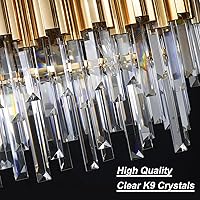 Vista 3 de L35.4 Lámpara de araña de cristal lineal moderna de lujo dorado, candelabros rectangulares para comedor, lámpara de techo colgante de gota de lluvia